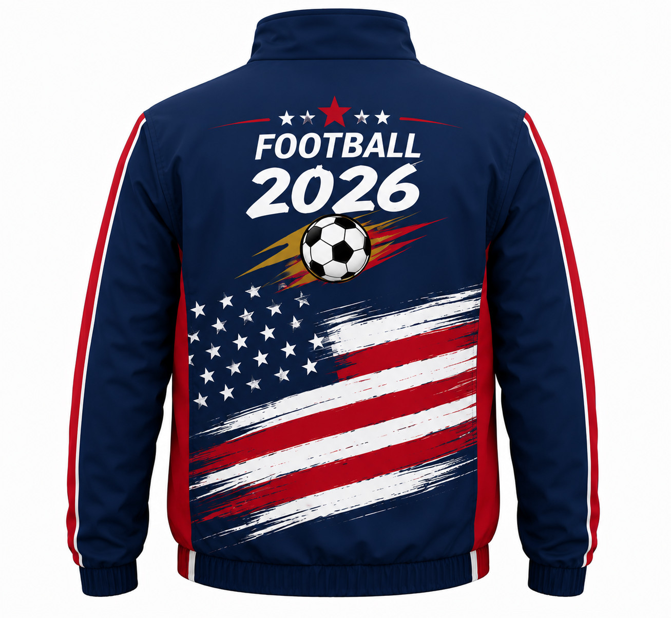 Men’s Bomber Biker Football 2026 World Soccer Mega Event Blue Nylon Track Jacket