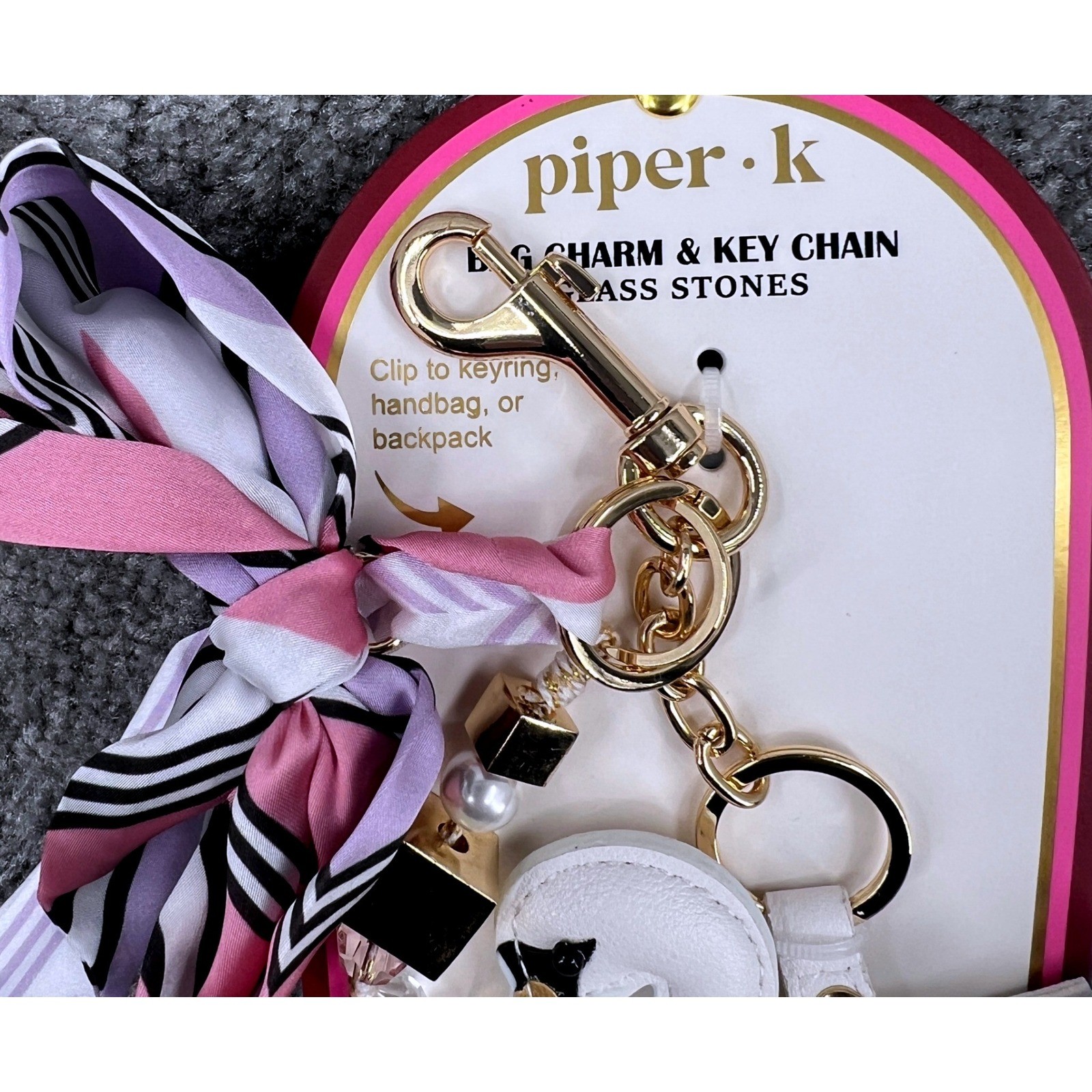 Piper K Swan Bag Charm Keychain Scarf Accent Gold Tone NWT Gift Girly Cute