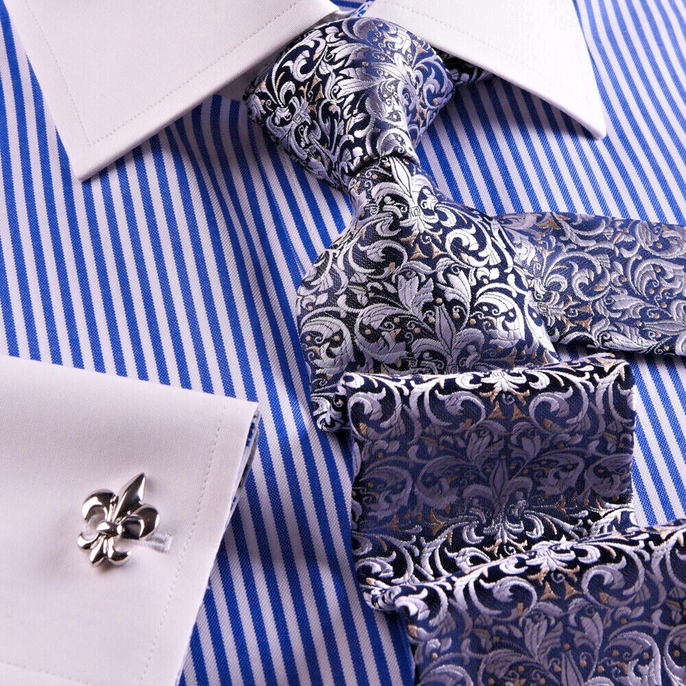 Best Seller Blue Stripe WInchester Shirt With Blue Floral Inner Lining Restocked