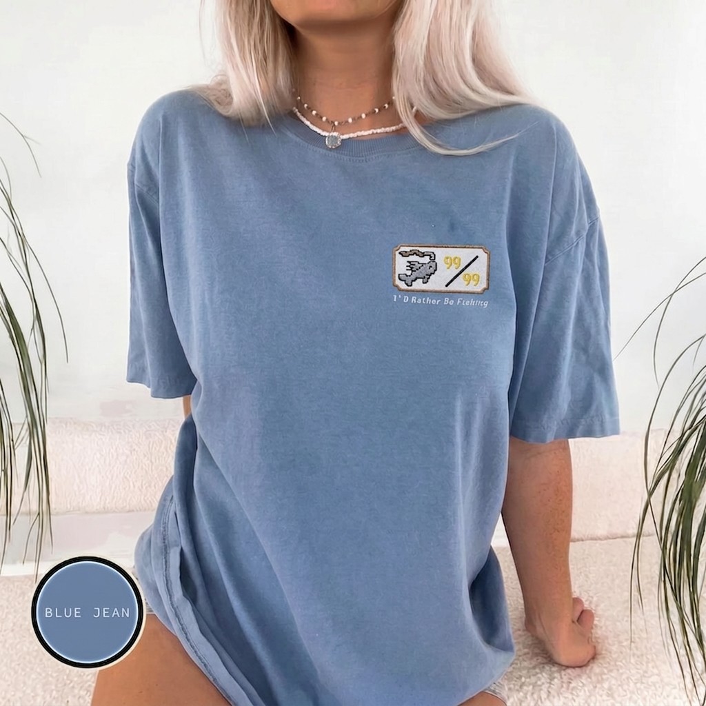 Embroidered OSRS Fishing T-Shirt, RuneScape Gamer Shirt, Old School RPG Gift