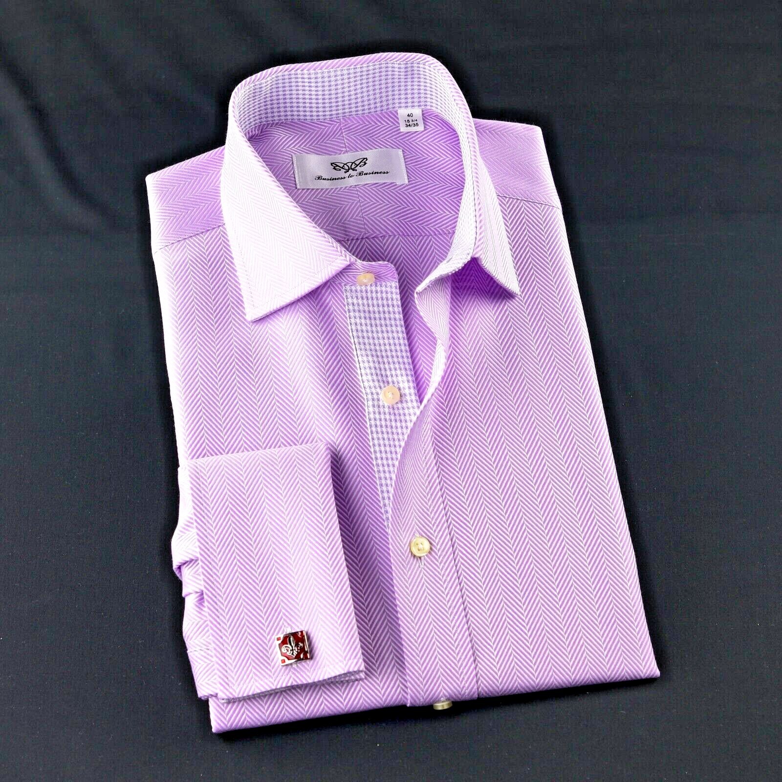 Purple Luxury Herringbone Formal Business Dress Shirt With Light Houndstooth