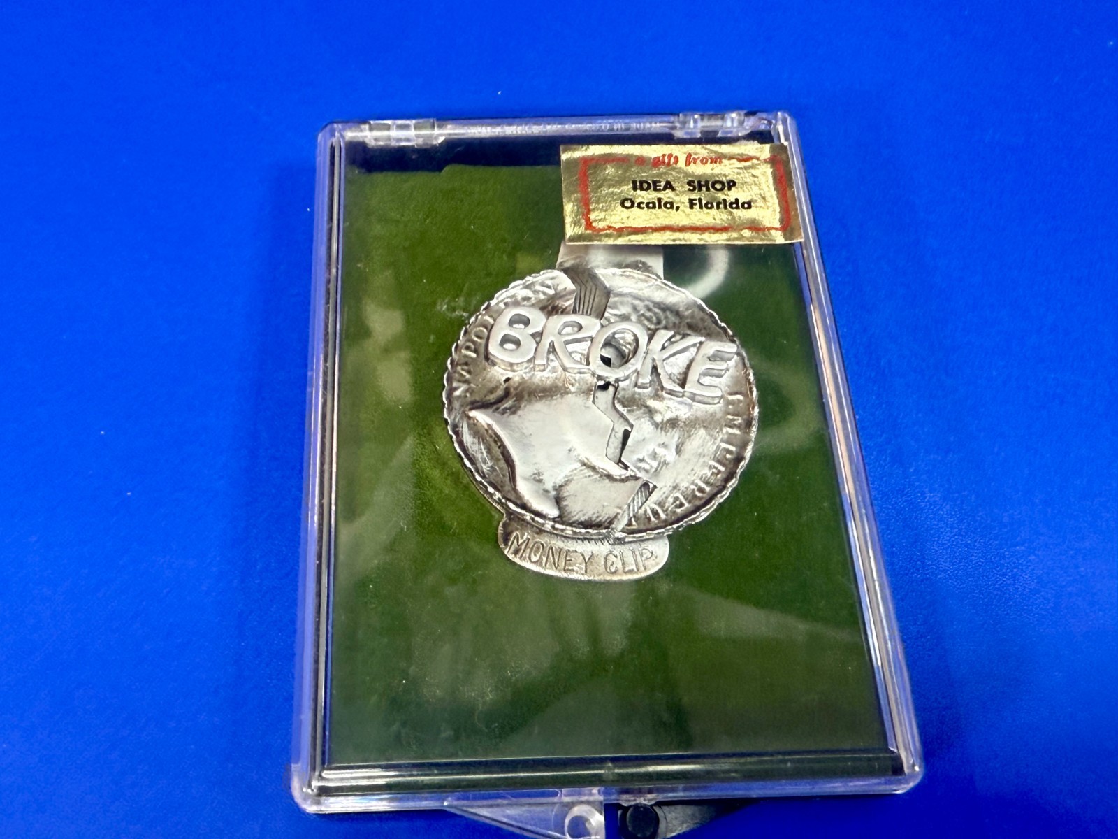 BROKE Coin Design Silver Color Vintage Novelty Money Clip Bill Holder in case