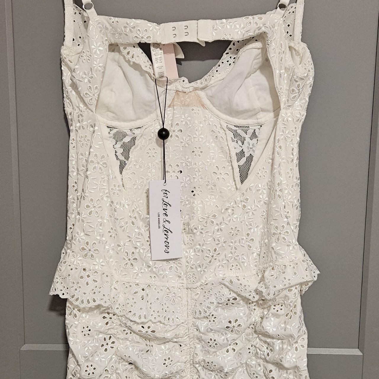 For Love & Lemons White Cotton Lace Eyelet Ruffle Sweetheart Mini Dress M