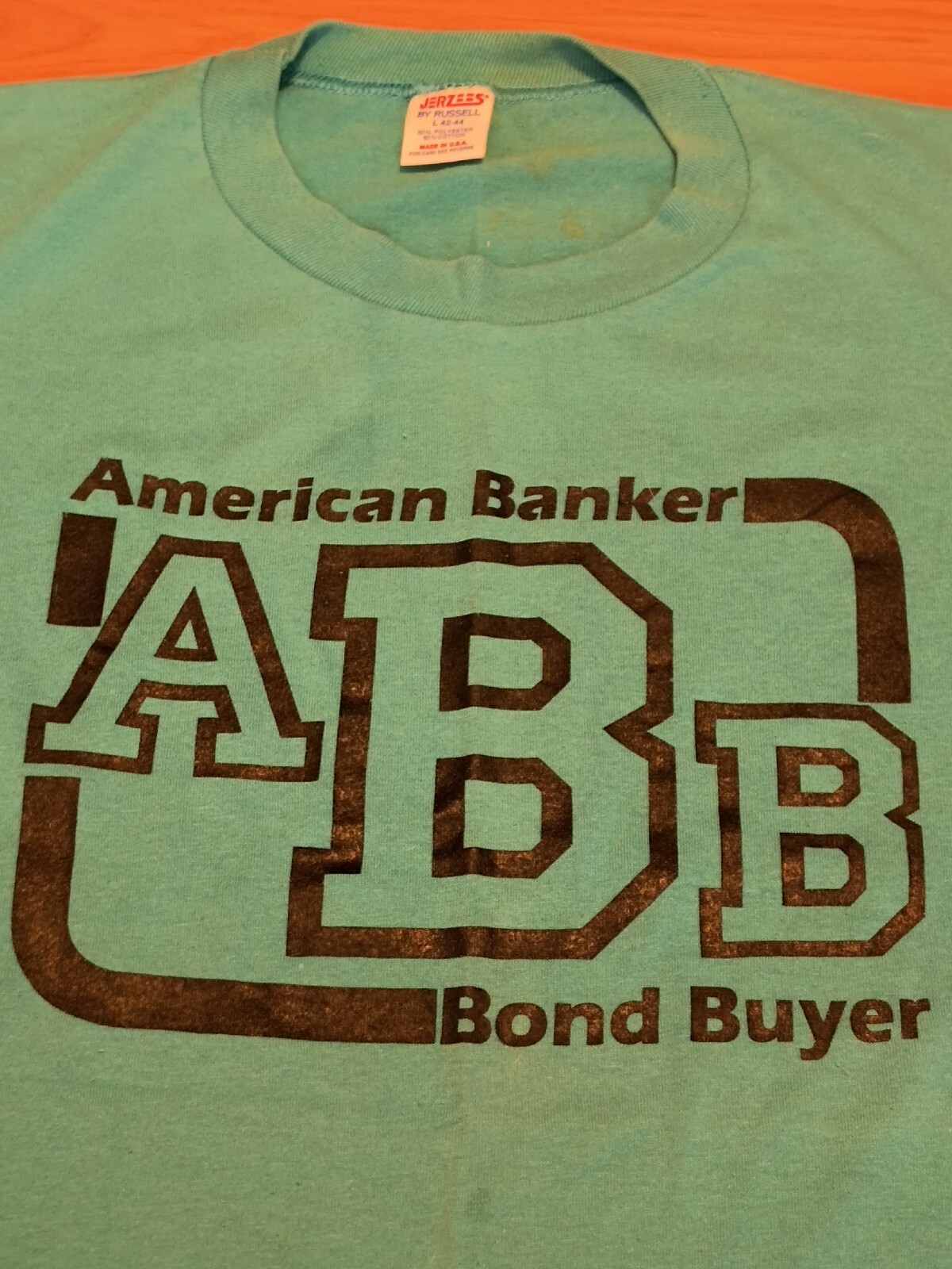 Vintage American Banker t shirt L 80s single stitch distressed teal bond buyer