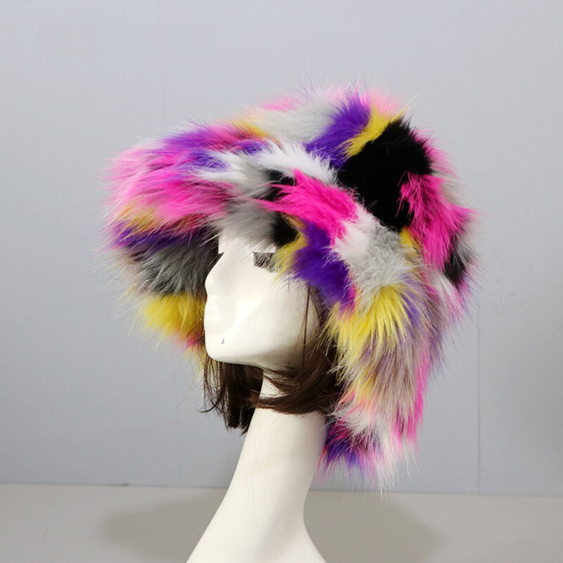 Women’s Fuzzy Bucket Hat Winter Fluffy Furry Plush Faux Fur Hats Fisherman Cap