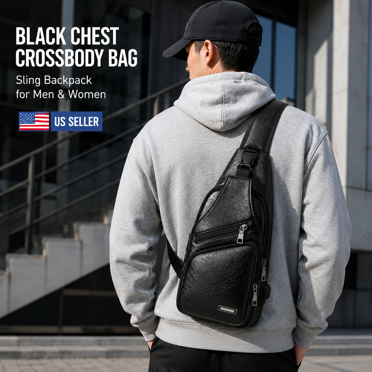 Mens Chest Shoulder Backpack Sling Cross Body Man Leather Satchel Travel Bag US