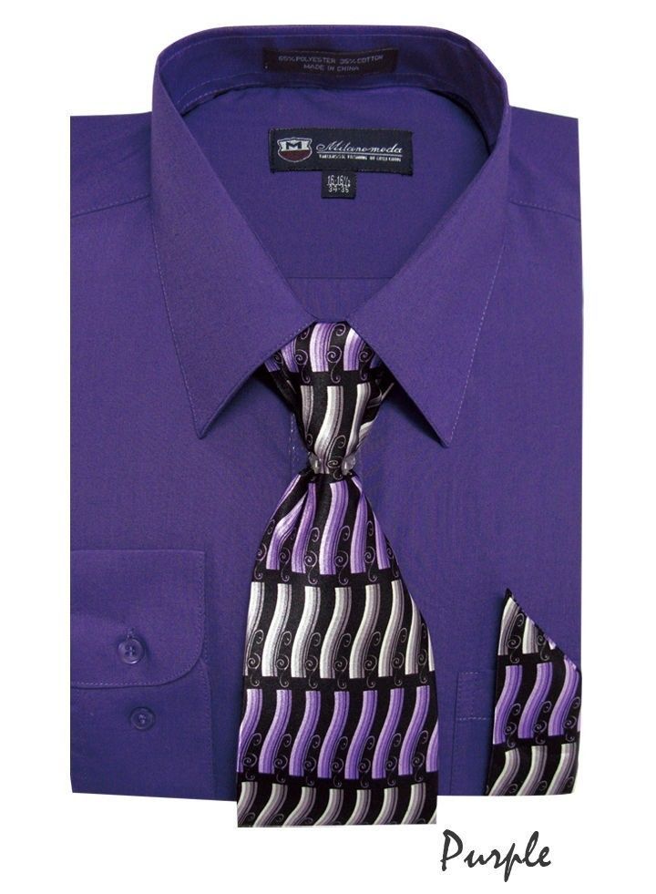 Men’s Cotton Blend Classic Dress Shirt with Tie and Handkerchief 25 colors SG21A