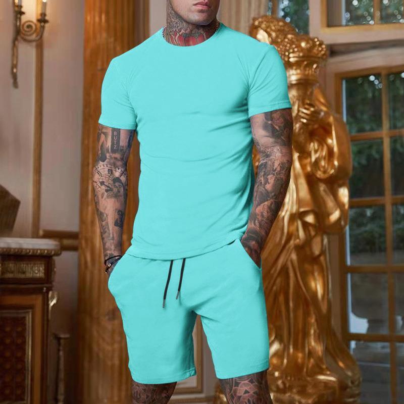 Men’s Summer Outfit 2-Piece Set Sweatsuit Short Sleeve T Shirts & Shorts Set Hot