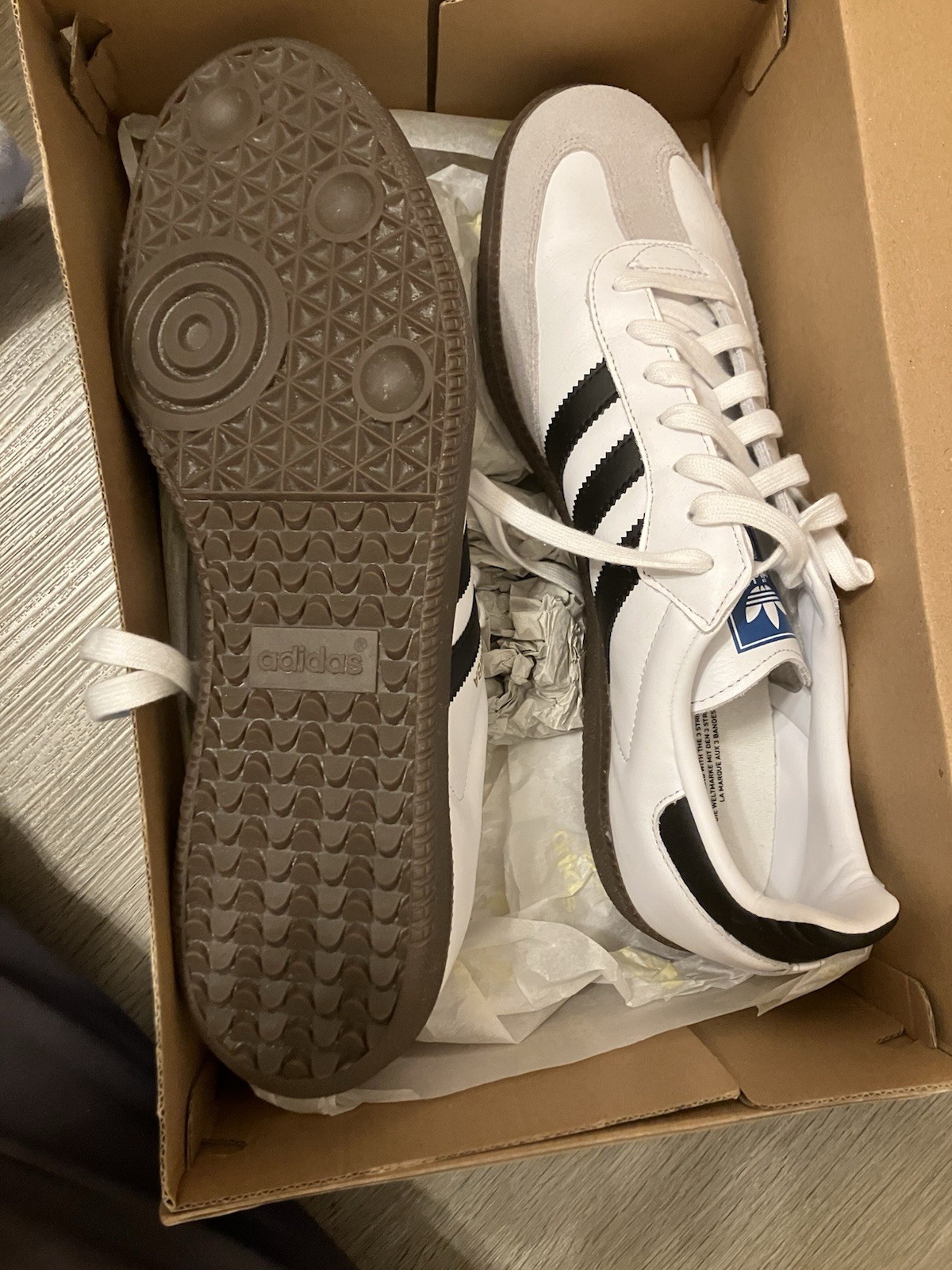 adidas Samba Men’s Sneaker US 12 White/Brown/Gray/Black Leather Lace-Up