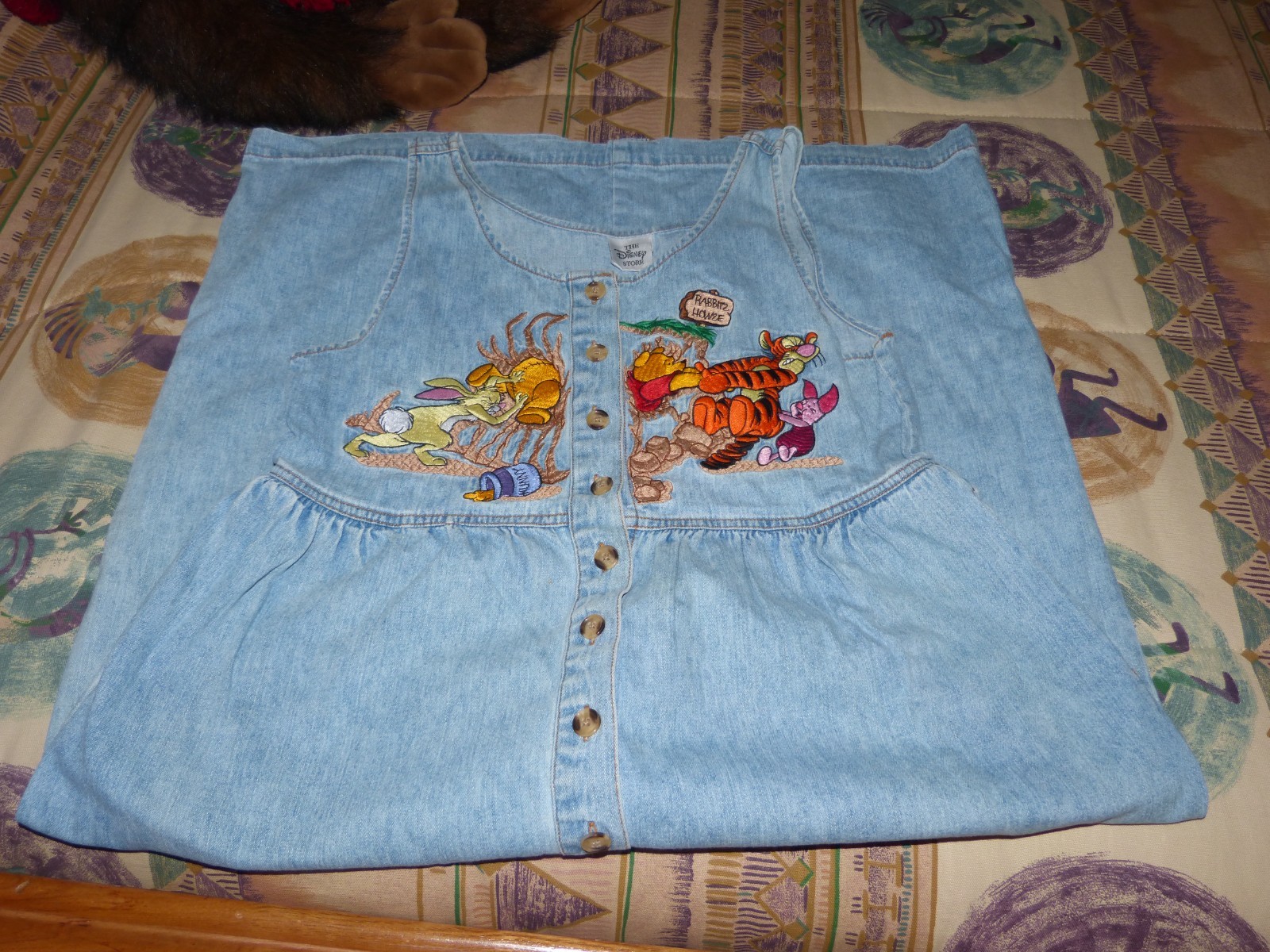 Vintage Disney Winnie The Pooh,Tigger,Rabbit Denim MIDI Dress embroidered Large