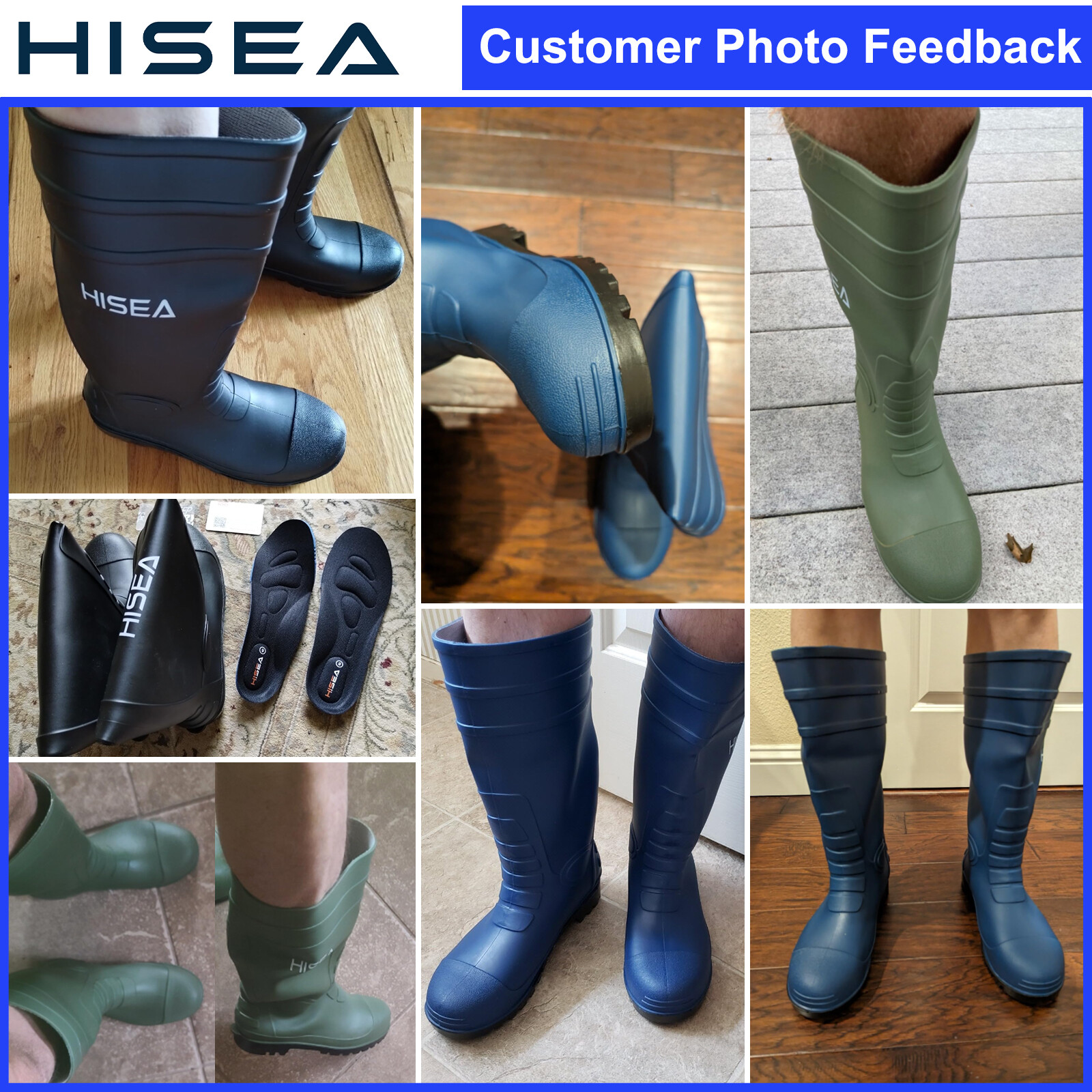 HISEA Men Rain Boots w/Steel Shank Waterproof Corrosion-Resistant Mud Work Boots