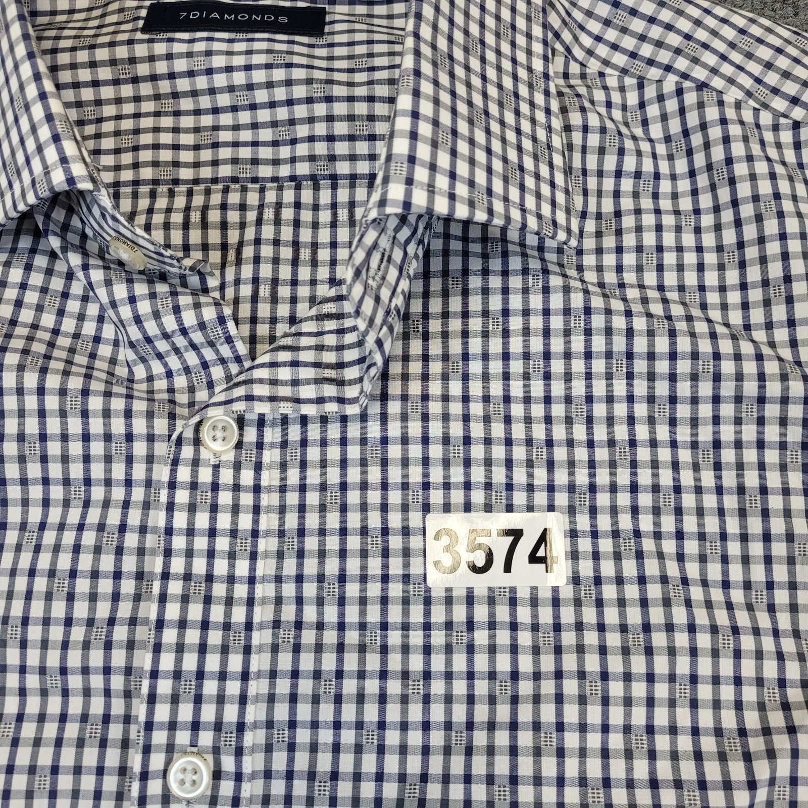 7D 7Diamonds Shirt Mens Large Button Up Geometric Grid Cotton Spread Collar