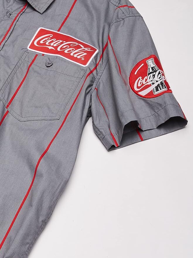 Official Coca-Cola Men’s Striped Button Up Work Shirt with Logo Patch New