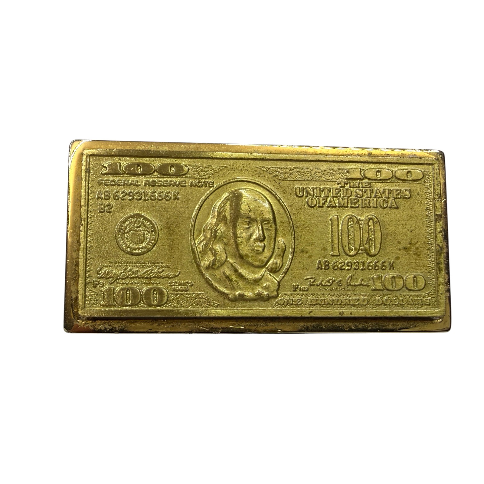 Gold Tone $100 Bill Benjamin Franklin Money Clip Men’s Wallet Accessory Novelty