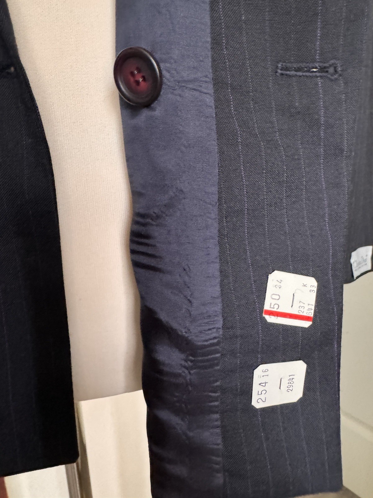 Vintage Christian Dior Pinstripe Wool Blend Pantsuit Doubl Breasted Blazer Sz 16