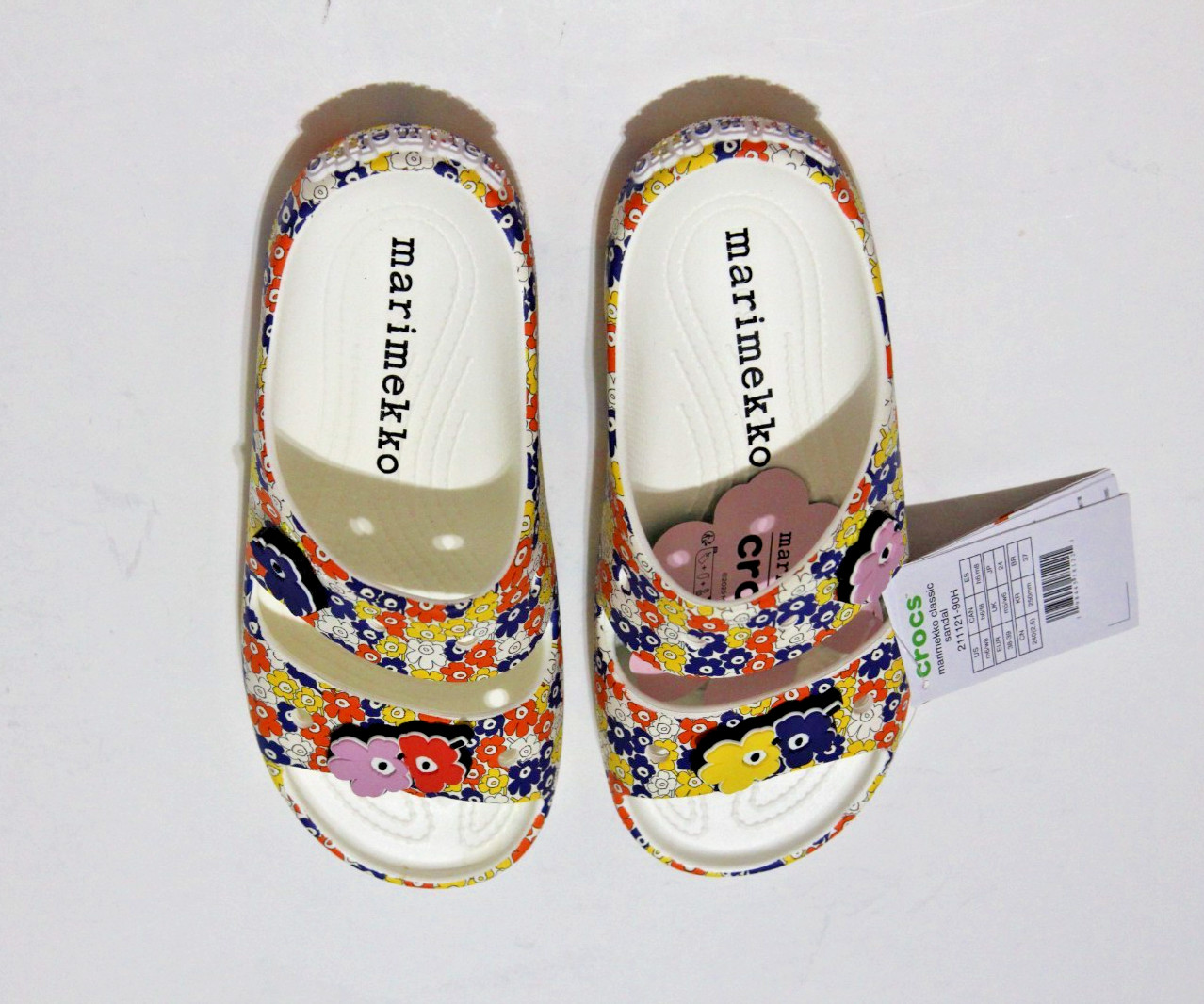 CROCS MARIMEKKO CLASSIC SLIDES SANDALS FLORAL JIBBITZ SIZE WOMEN 8 MEN 6 W8/M6