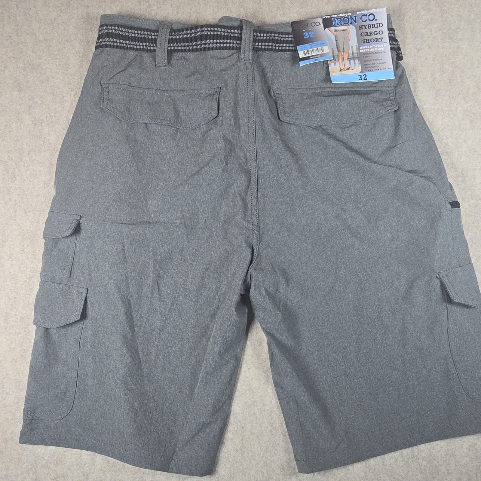 Iron Co. Men’s Hybrid Cargo Shorts Gray Solid Stretch Belted Buckle H427802S