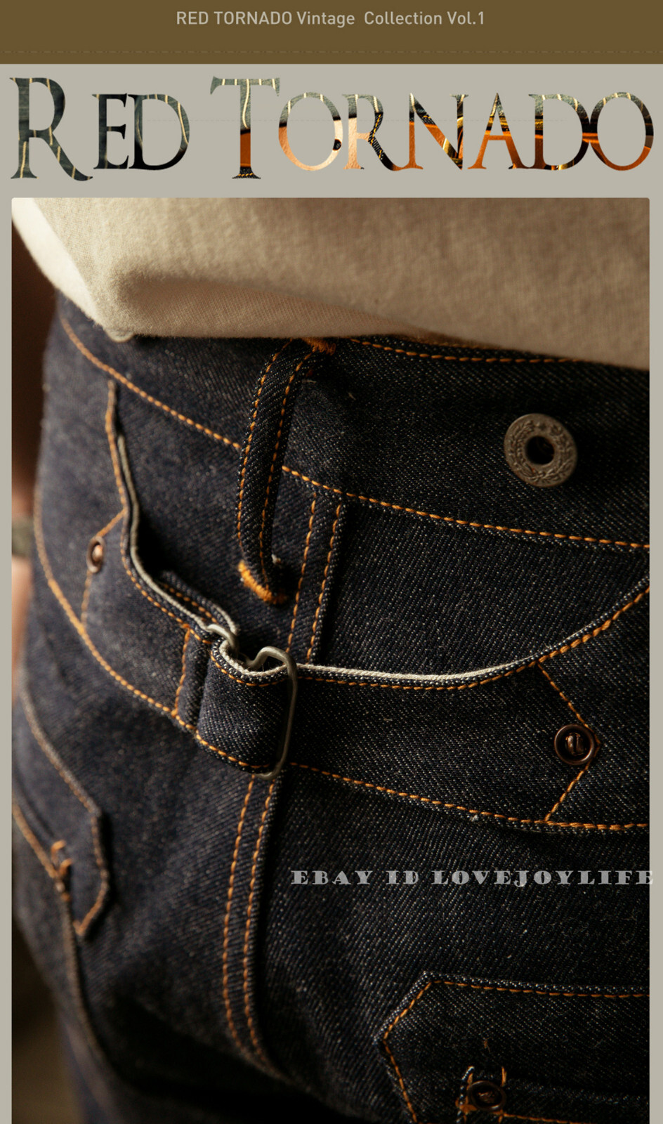 Red Tornado Vintage 16.5oz Men’s Jeans Shrink to Fit Denim Selvage Button Fly