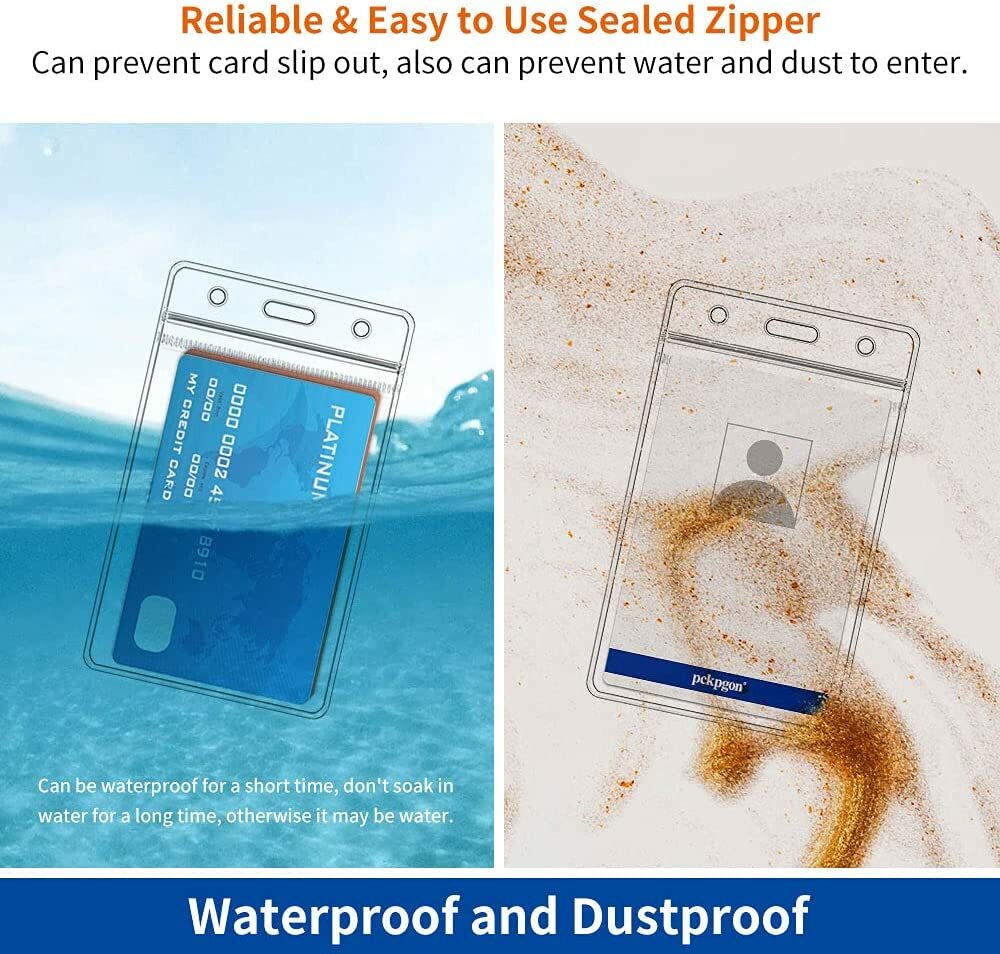 1 – 4 Pack WATERPROOF vertical ID Card Holder Credit Clear Badge hospital travel