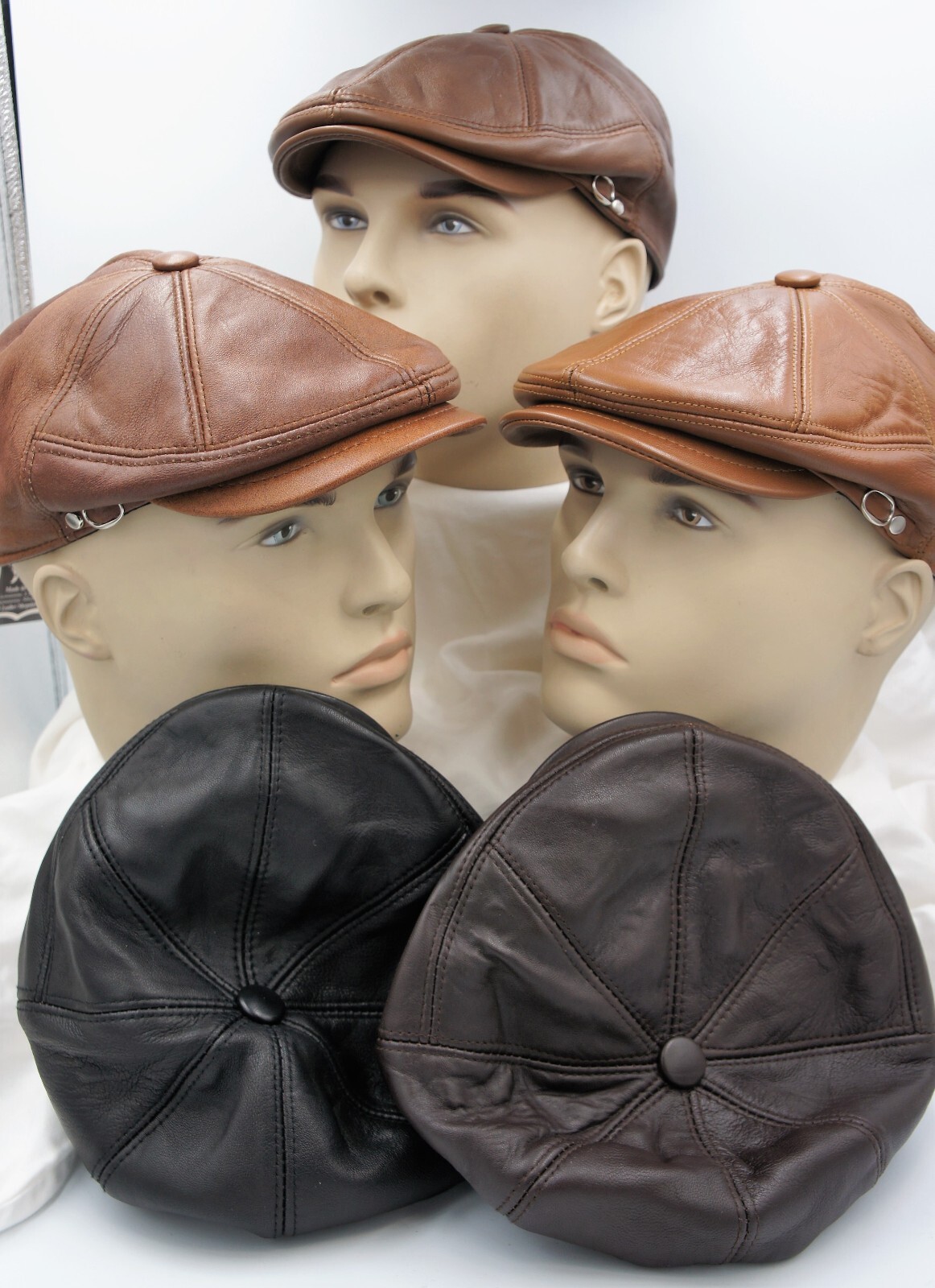 NEW Black 100% LEATHER Mens Gatsby Cap Newsboy Ivy Hat Golf Driving Flat Cabbie