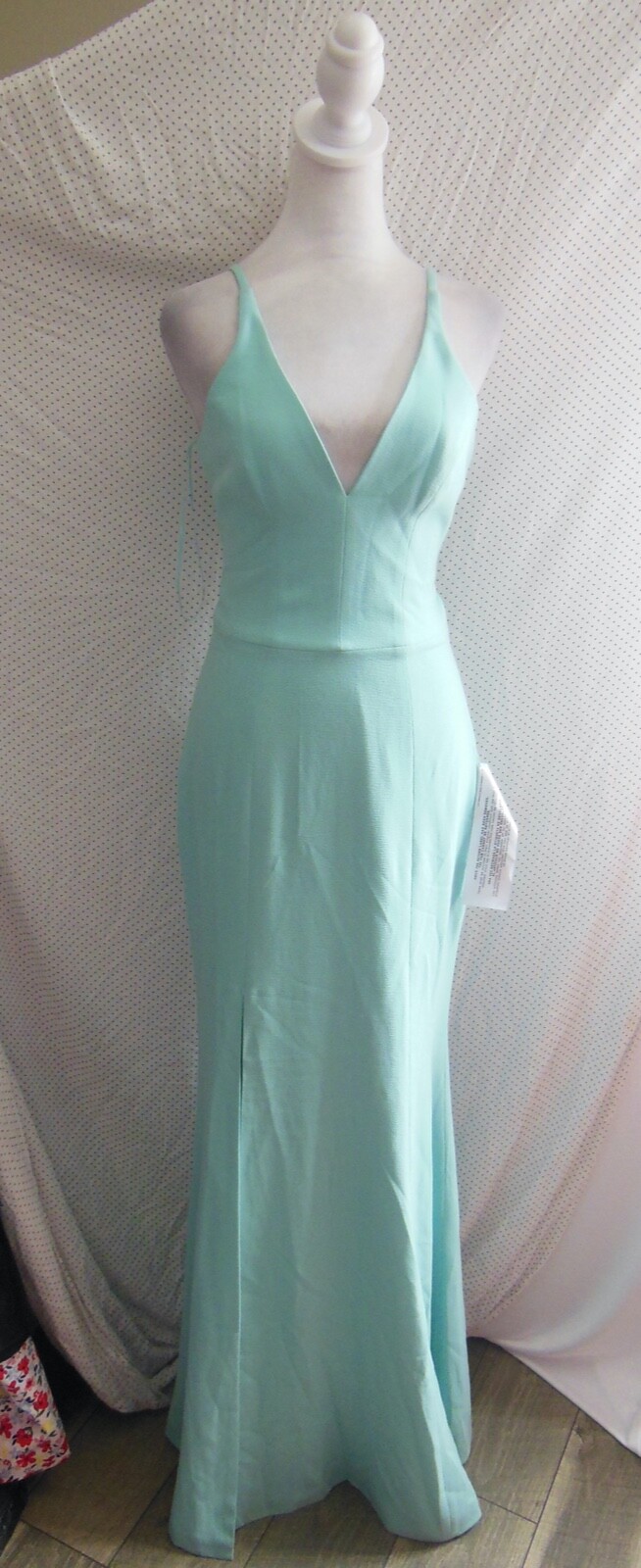NEW DRESS THE POPULATION Tranquil Blue PLUNGE NECK Iris SLIT Crepe GOWN S