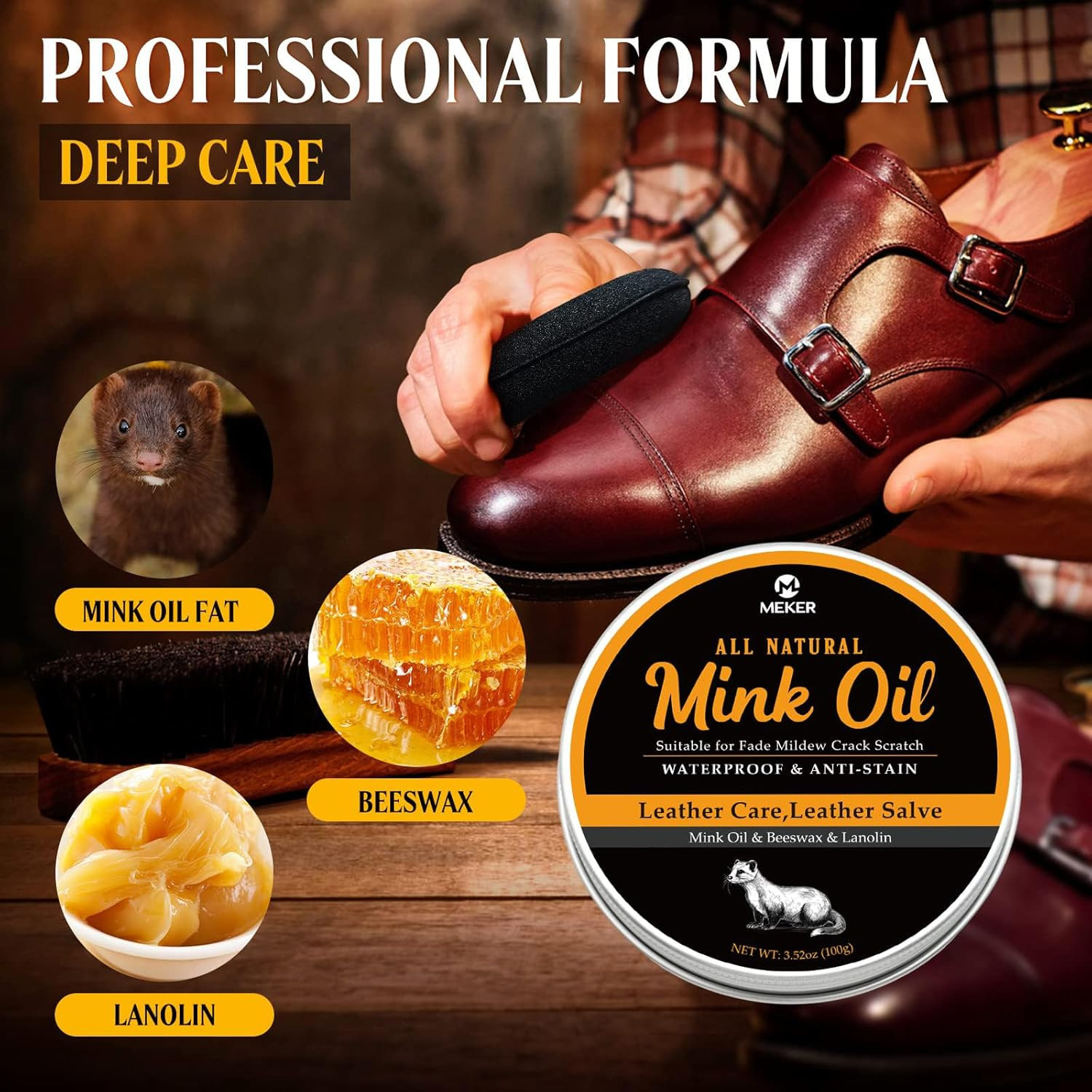 Mink Oil Leather Conditioner Cleaner Waterproof Shoe Boot Care 3.52 Oz
