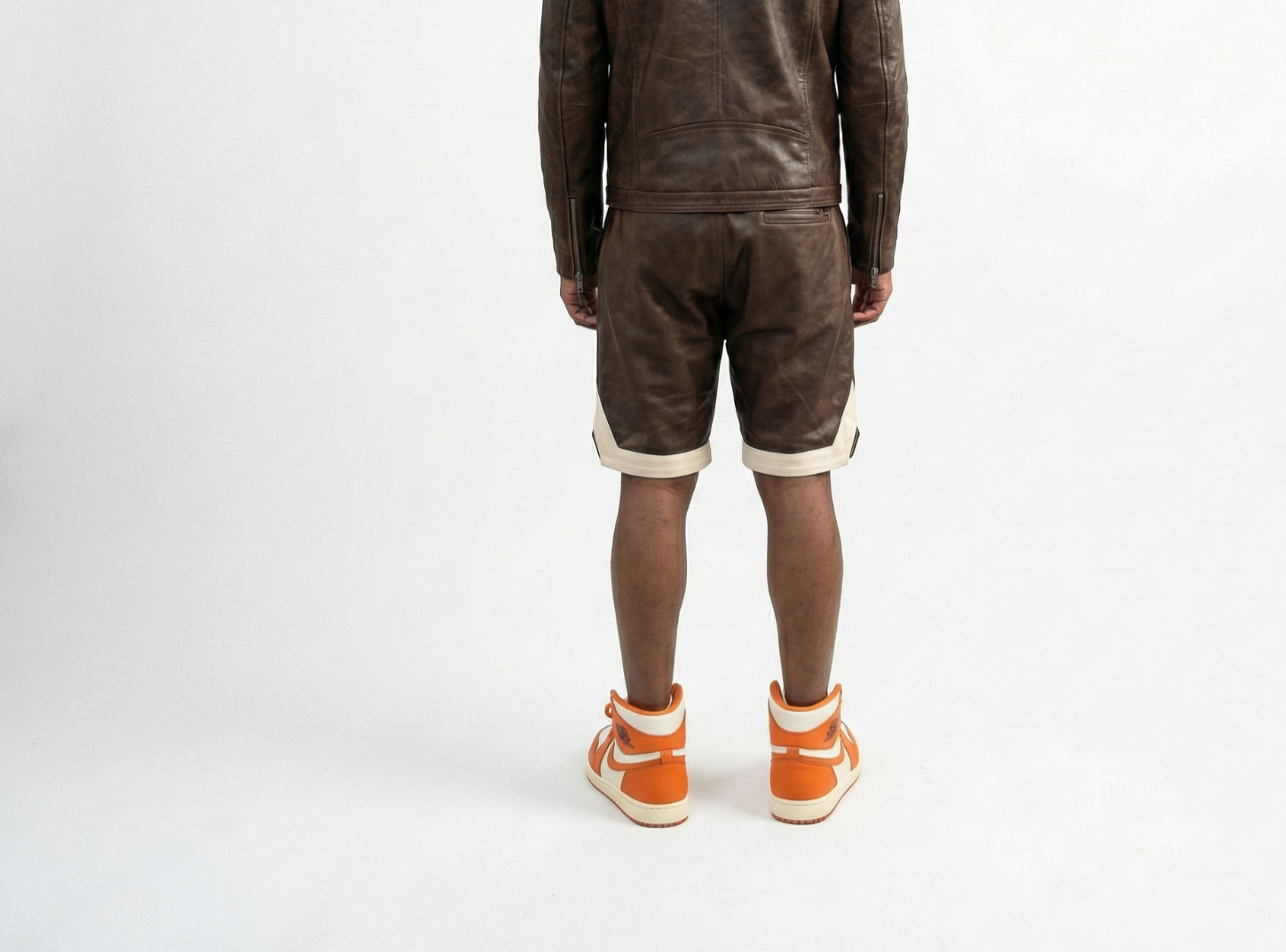Men’s Brown Real Leather Bermuda Shorts | Contrast Hem Shorts