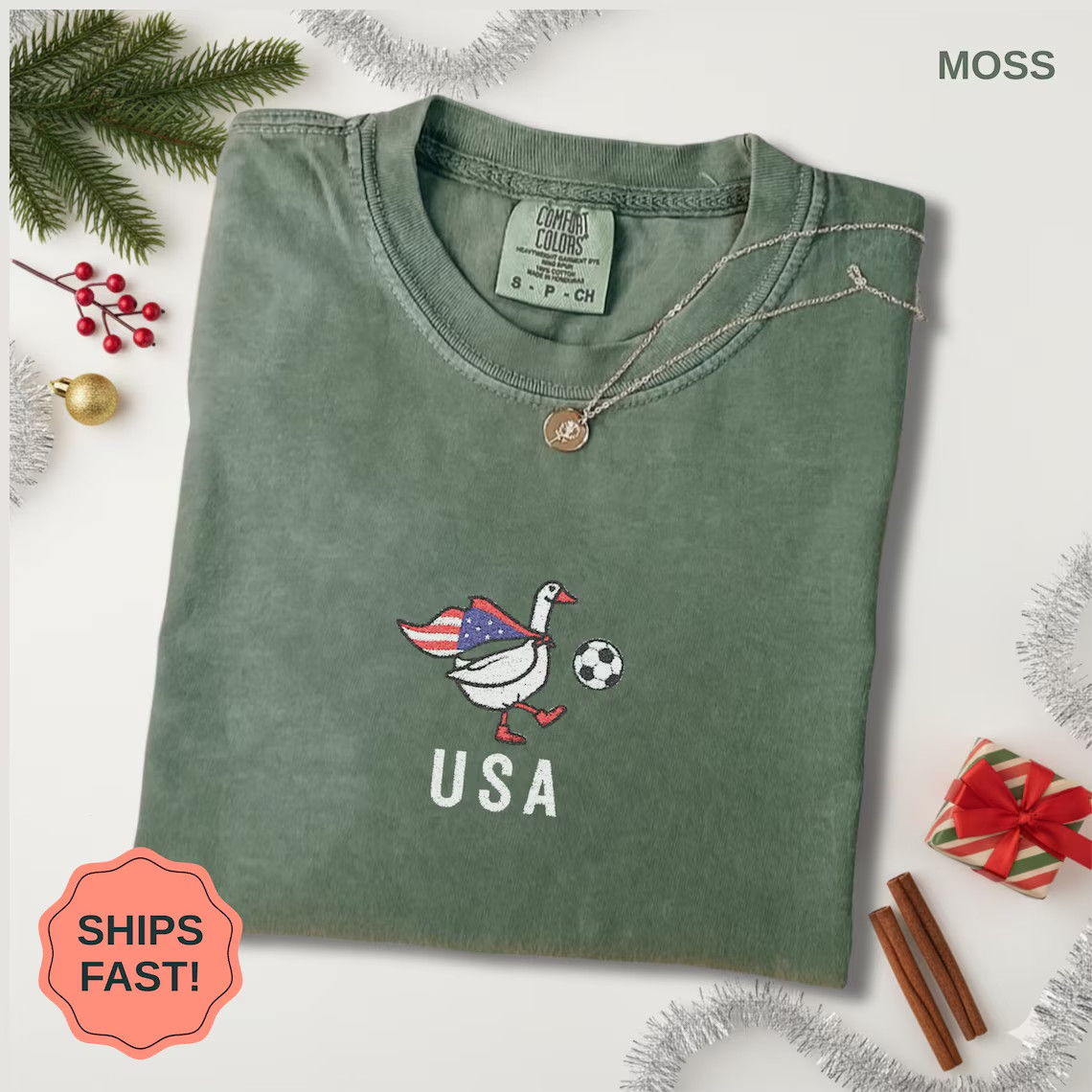 USA Goose Soccer Shirt Patriotic American Flag Football Graphic Tee