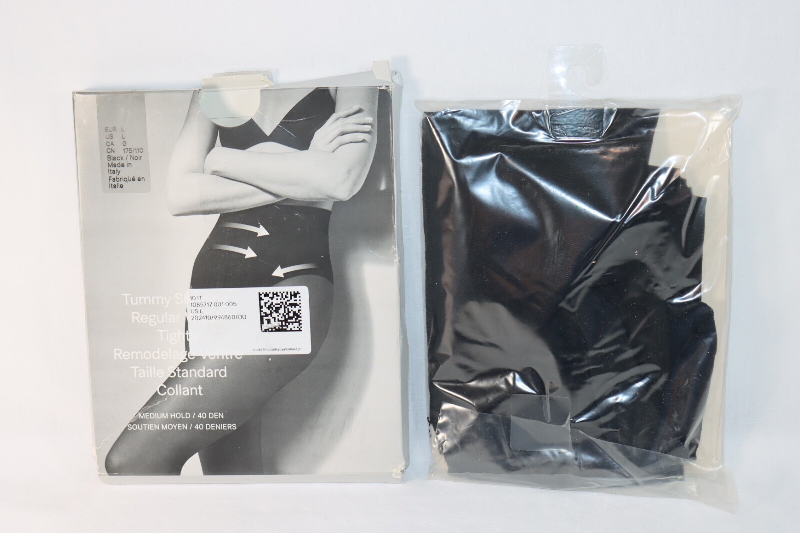H&M Black Tights Tummy Shaping Medium Hold 40 Den Nylons Italy Shapewear Size L