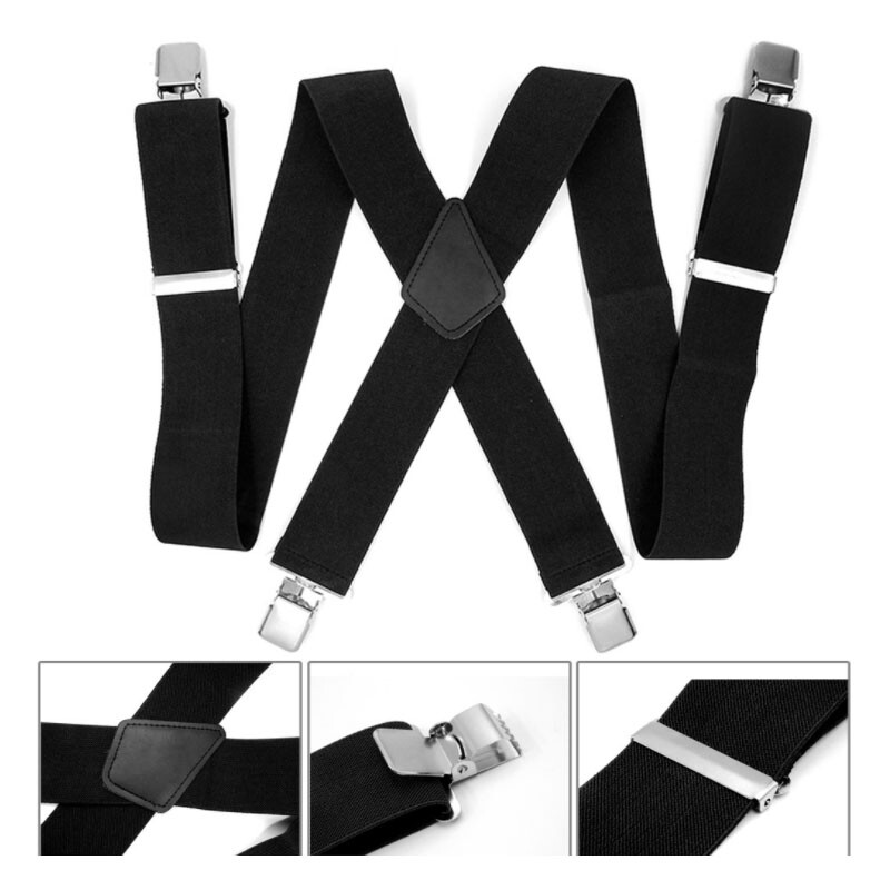 Black Elastic Mens Braces Suspenders Widening 2”/5cm X-shaped Adjustable Length