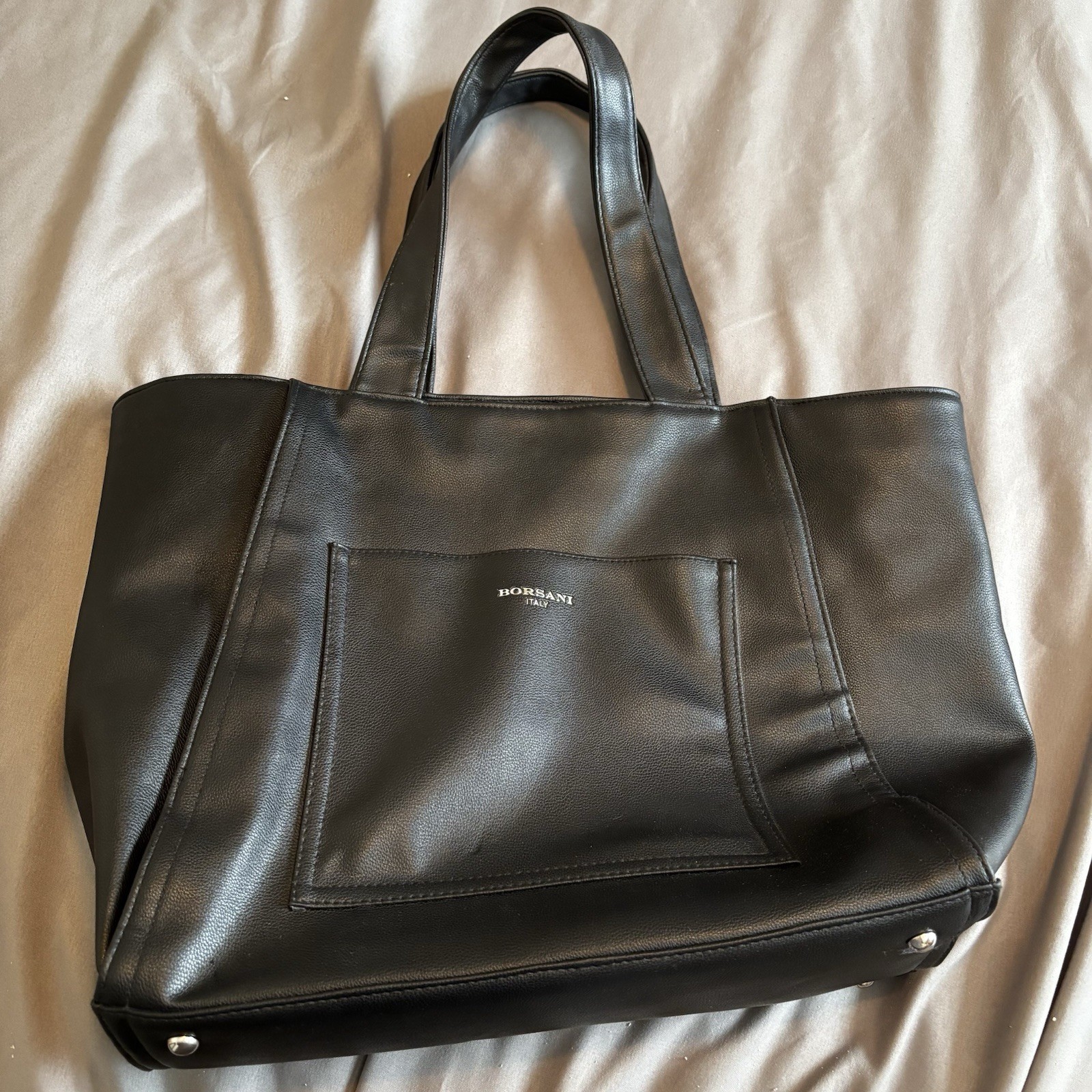 Borsani Italy Black Tote Bag Red Lined Snap Closure Inner Pockets Silver HW
