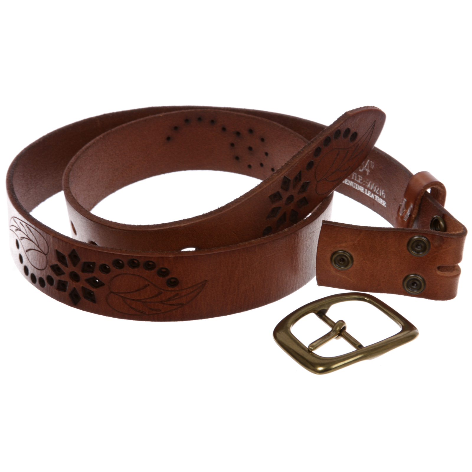1-1/4″ Perforated Oval Embossed Casual Vintage Leather Jean Belt