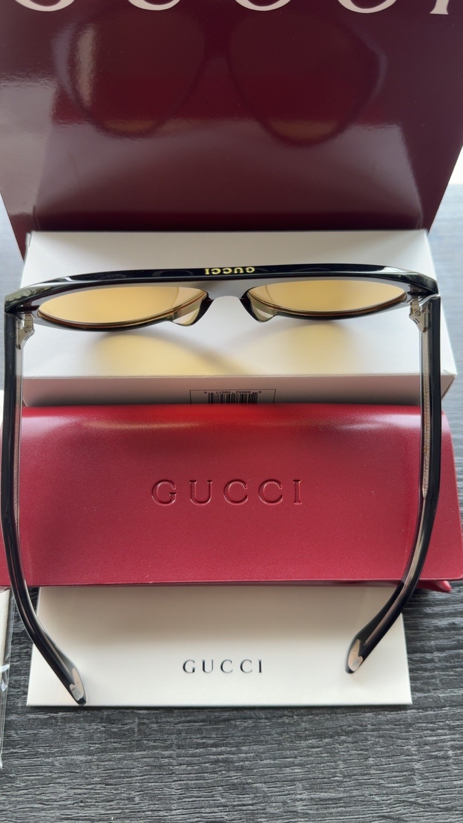 Gucci GG0479S Unisex Aviator Acetate Sunglasses Black Yellow Men And Women