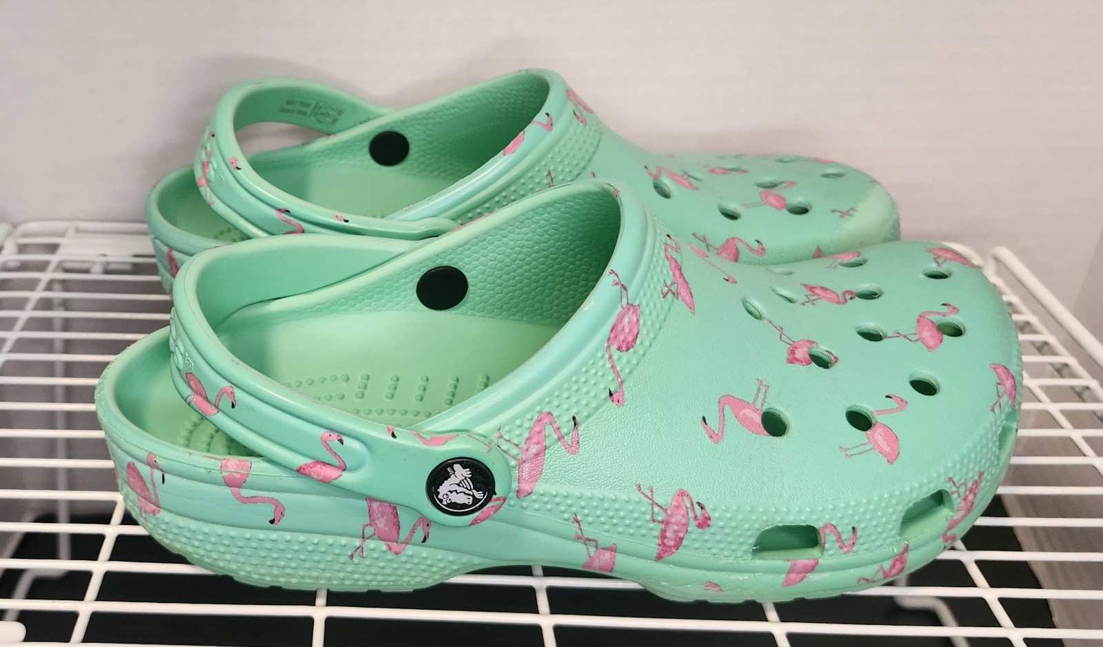 Crocs Classic Clogs Green Blue With Pink Flamingos Size W8 M6