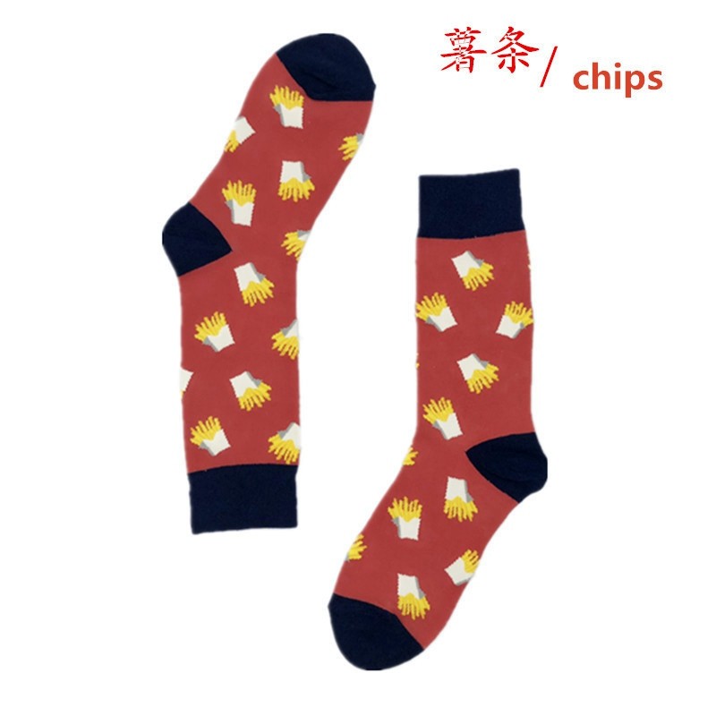 200N couple long tube socks Jacquard creative pattern Harajuku flower cotton
