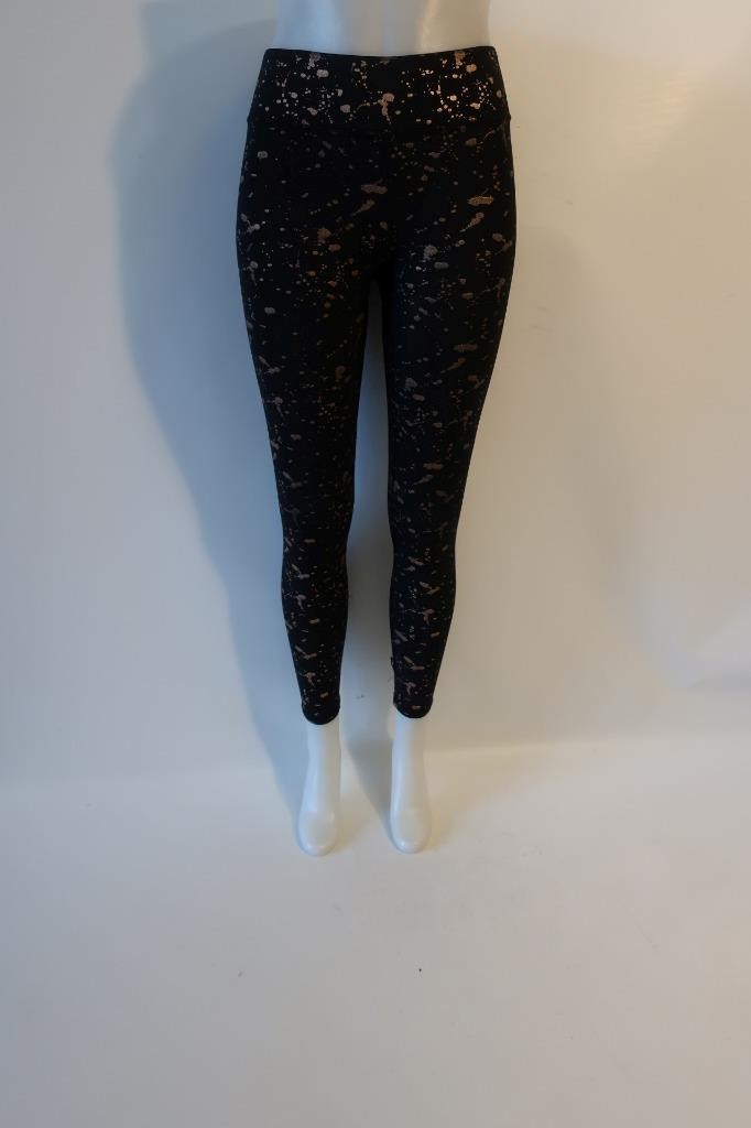 Womens Terez Black Rose Gold Splattered Paint Graphic Leggings M