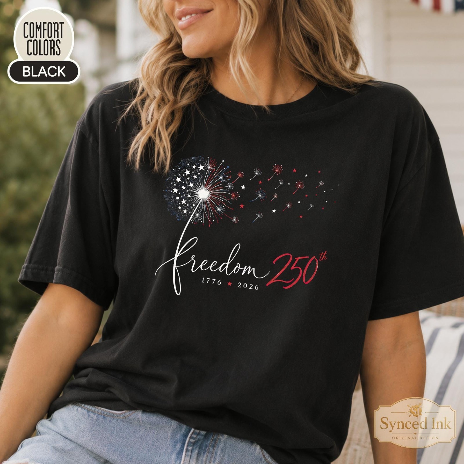 Freedom 250 America 1776 T-Shirt Patriotic Fireworks Independence Day Tee