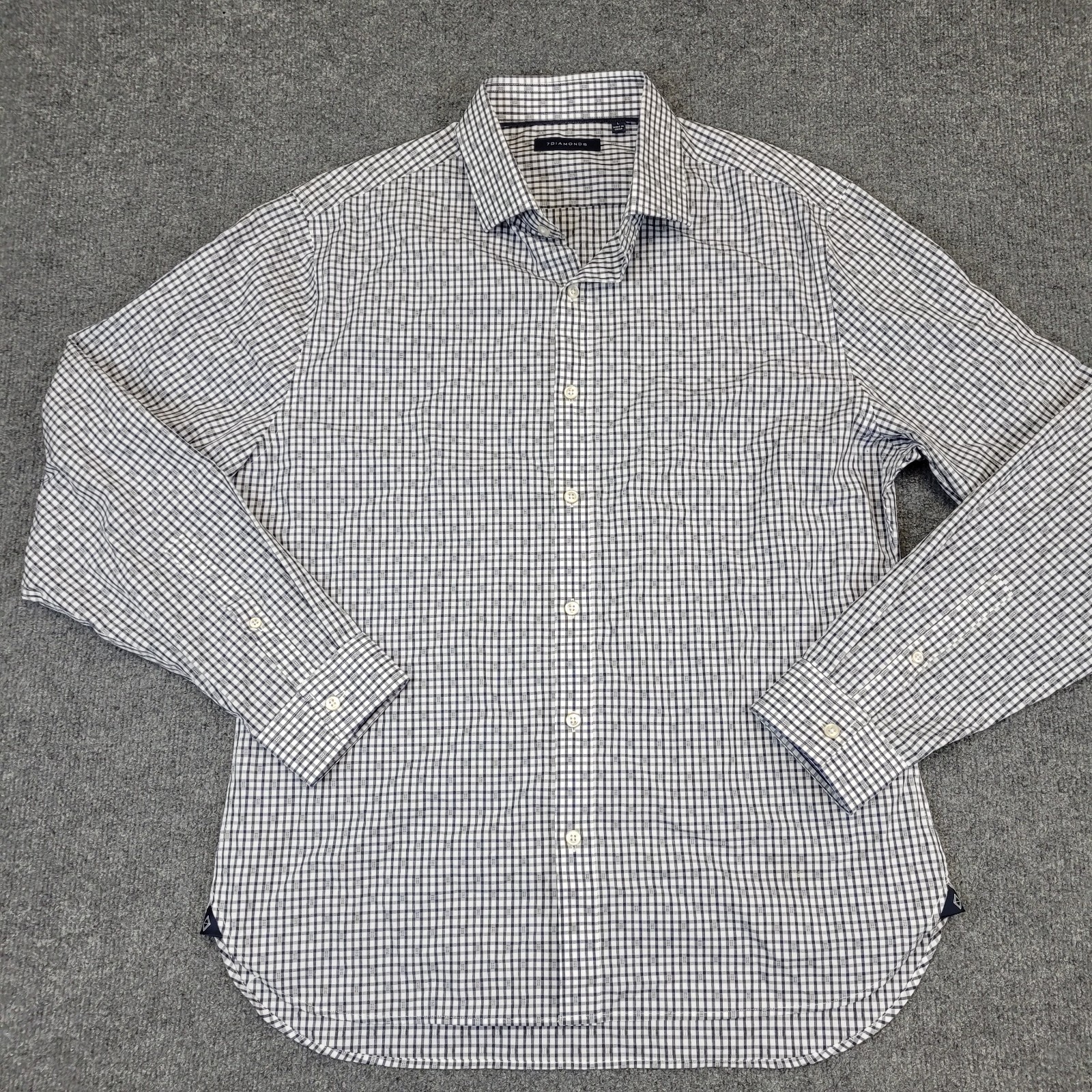 7D 7Diamonds Shirt Mens Large Button Up Geometric Grid Cotton Spread Collar