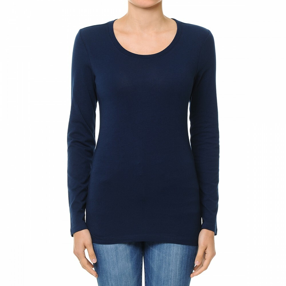 Long Sleeve T Shirt Crew Neck Round Neck Stretch Cotton Tee Plain Solid