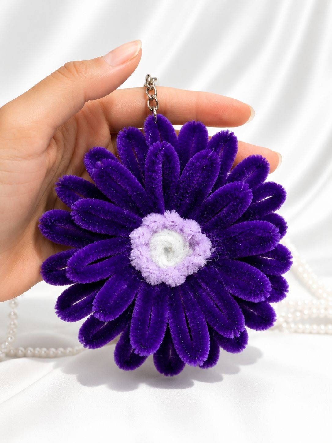 Handmade Chenille Flower Keychain Cute Floral Bag Charm Unique Gift Accessory
