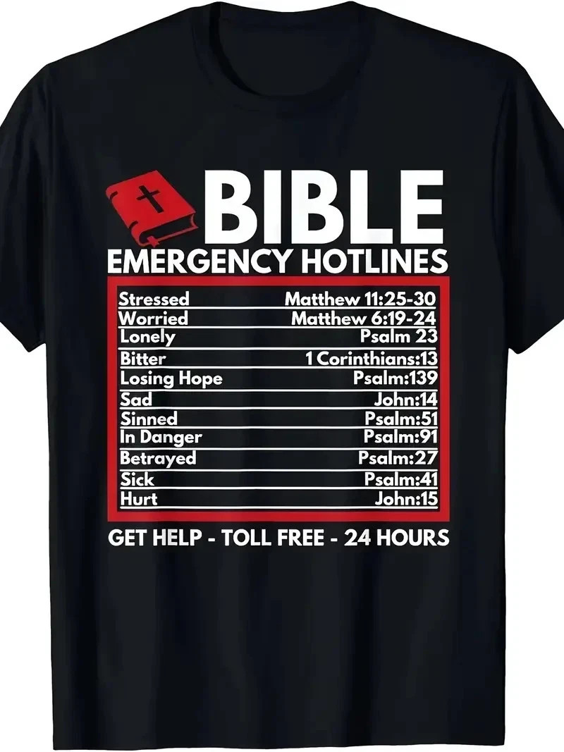 Bible Emergency Numbers – Funny Christian Bible & Jesus T-Shirt-100% Cotton