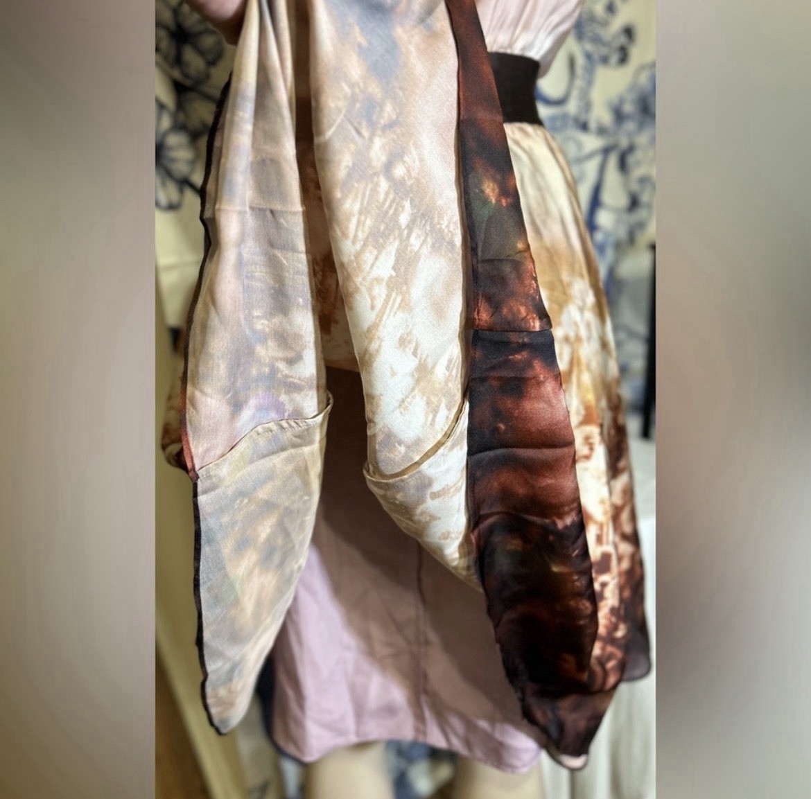 Ted Baker London Gradient Pink Brown Silk Satin A-Line Midi Bow Dress 4
