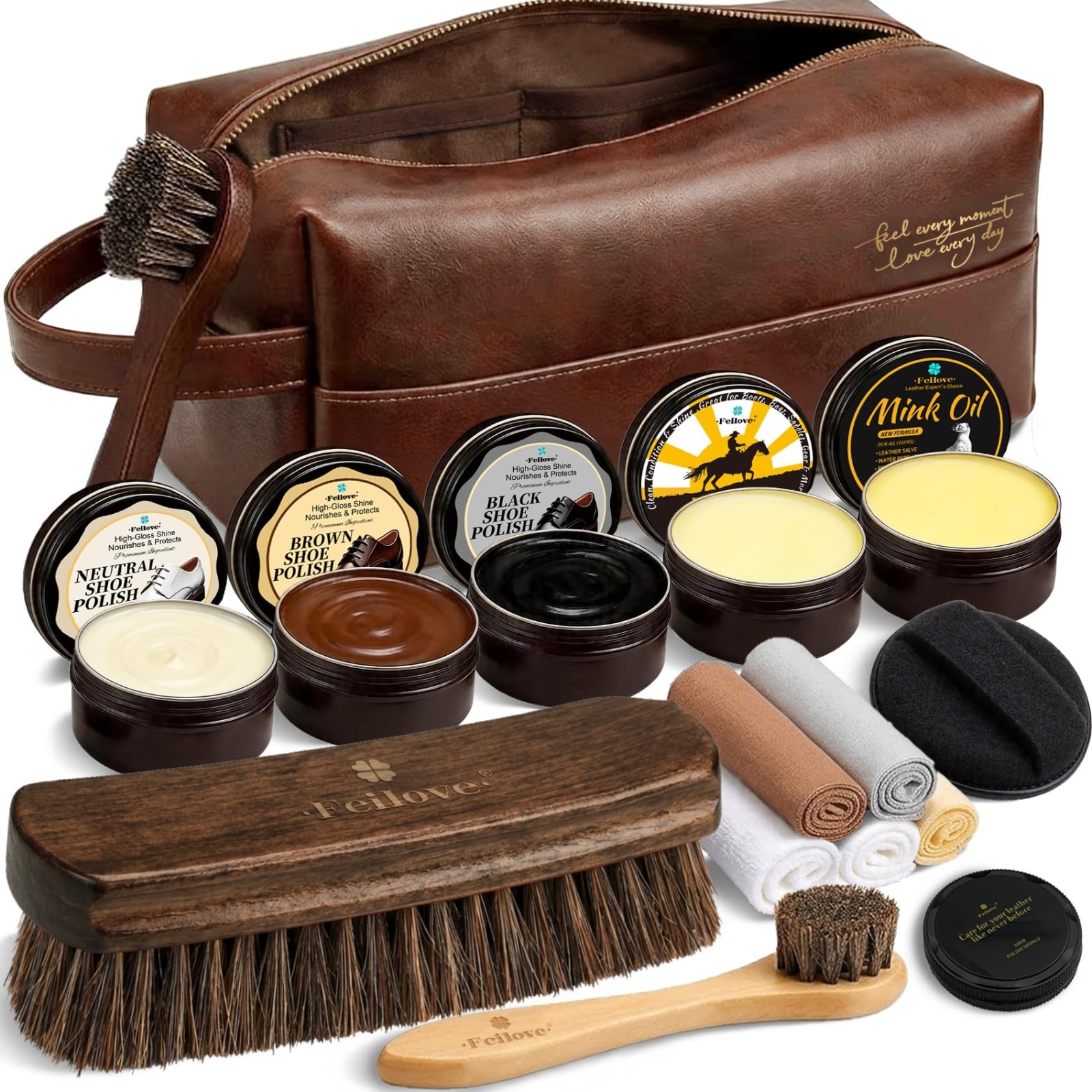 16-in-1 Shoe Care Kit – Leather Polish, Cleaning & Conditioning Set, Brushes & B