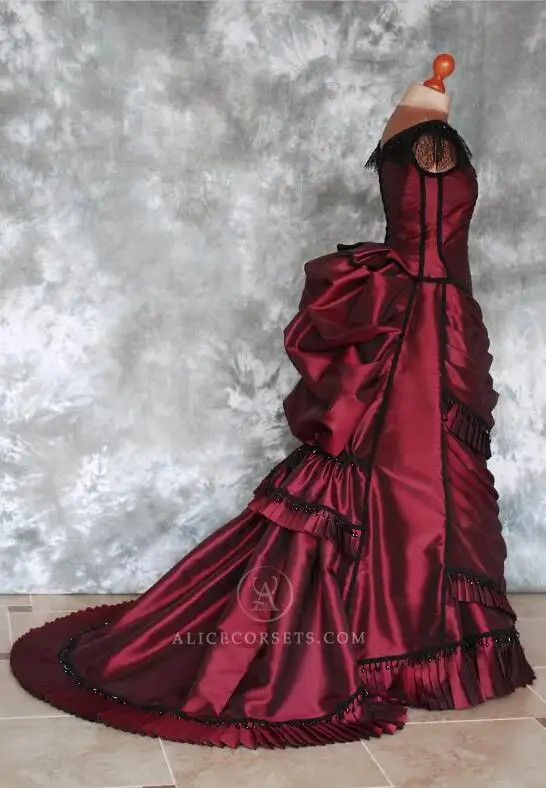 Victorian Red Bustle Gown Dresses Gothic Vampire Dress Masquerade Ball Gown