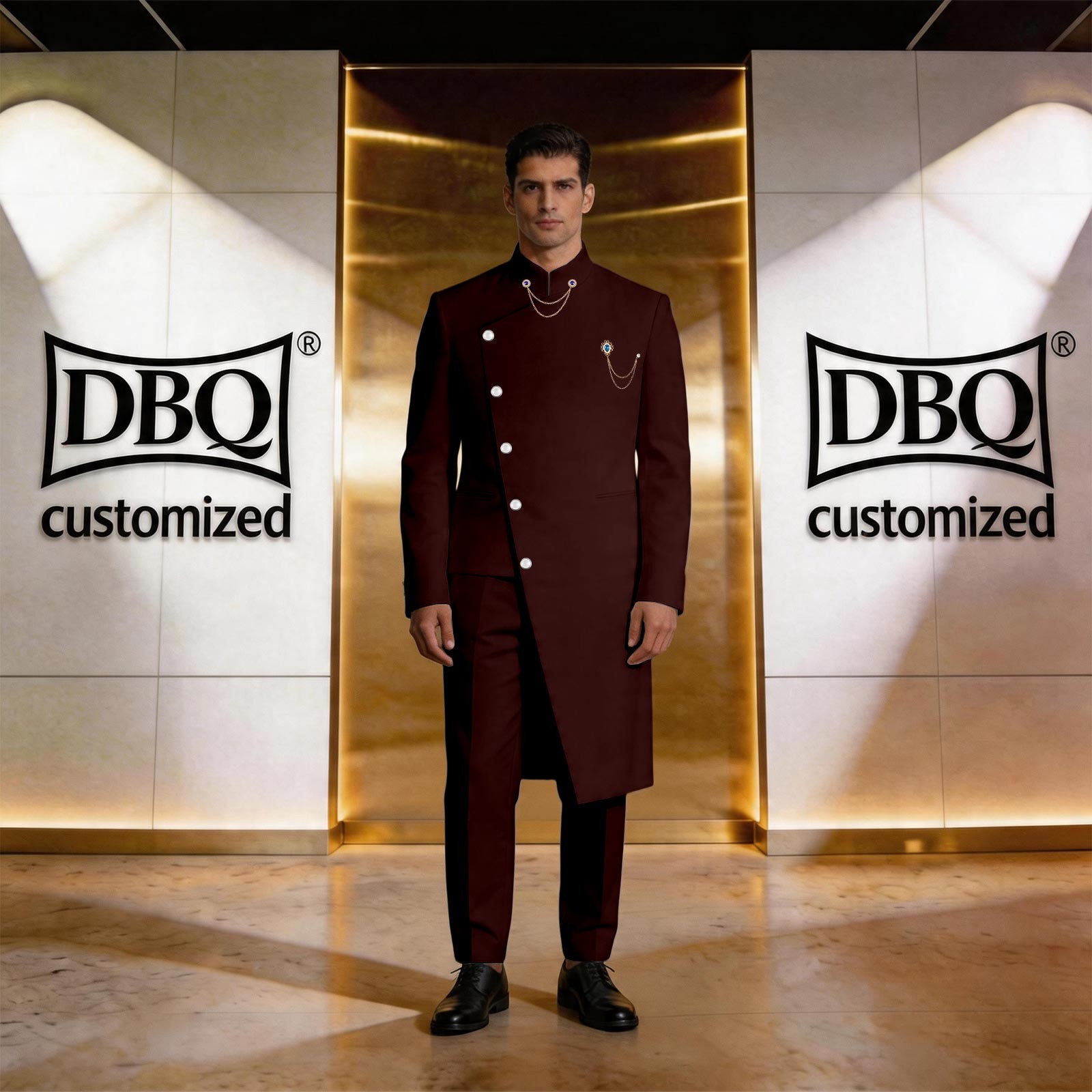 African Men’s Tailor Made Single Breast Long Jacket Pants 2 Pieces Business Set