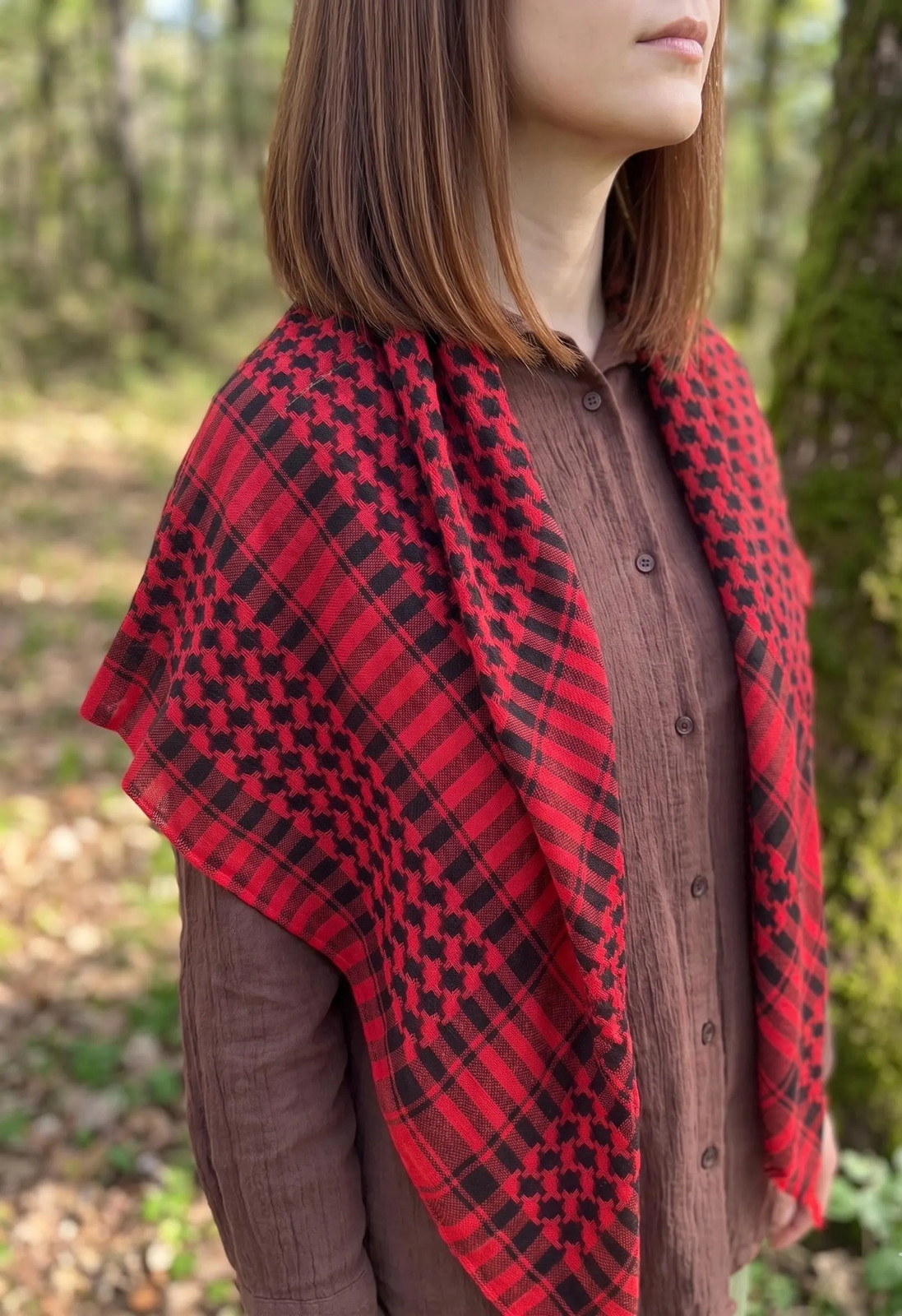 Authentic Red Black Cotton Keffiyeh Traditional Scarf Shawl Handmade Unique