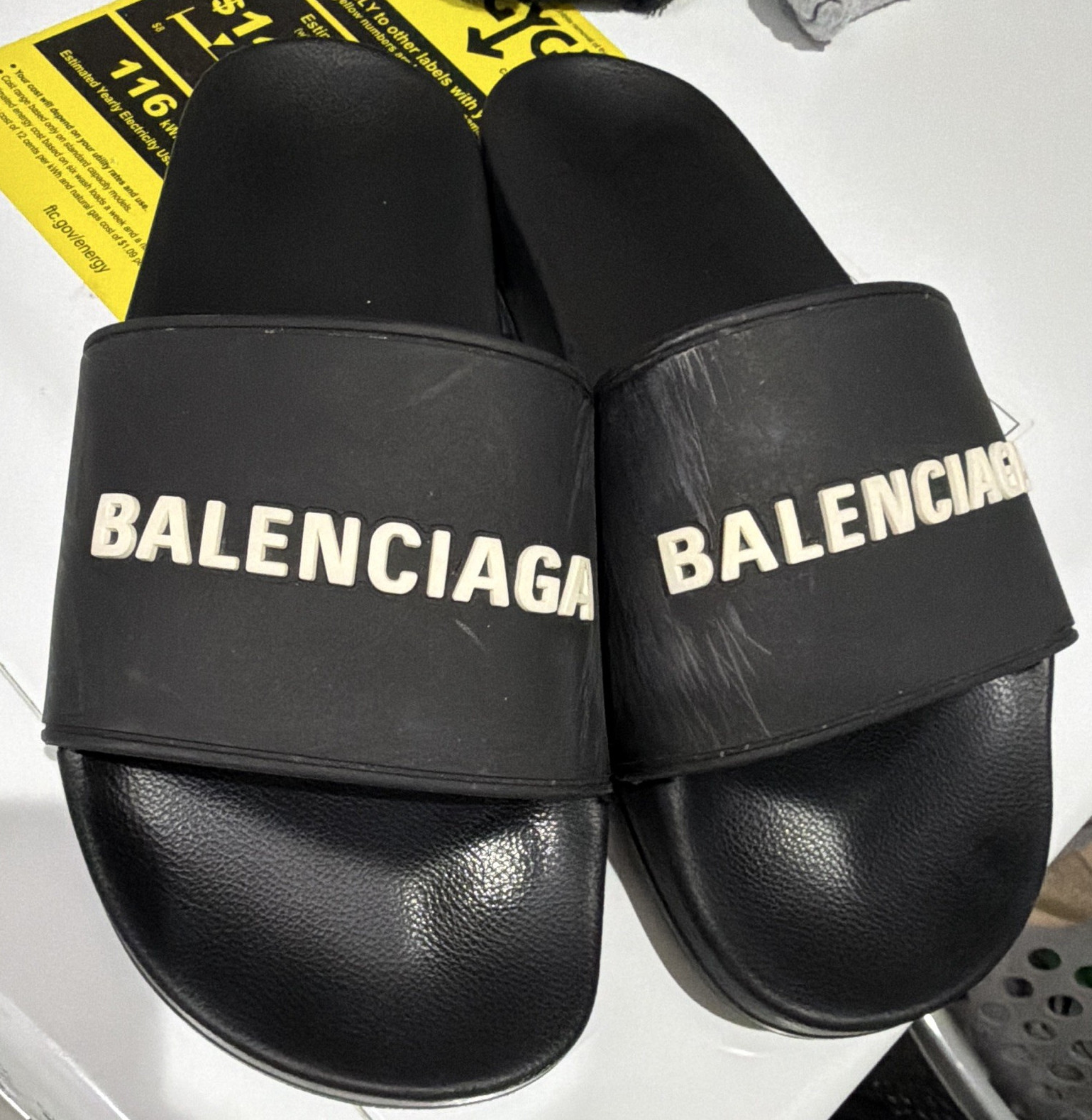 Balenciaga Men’s Black Logo Slide Sandals US 8 EU 44 Rubber Slip-On
