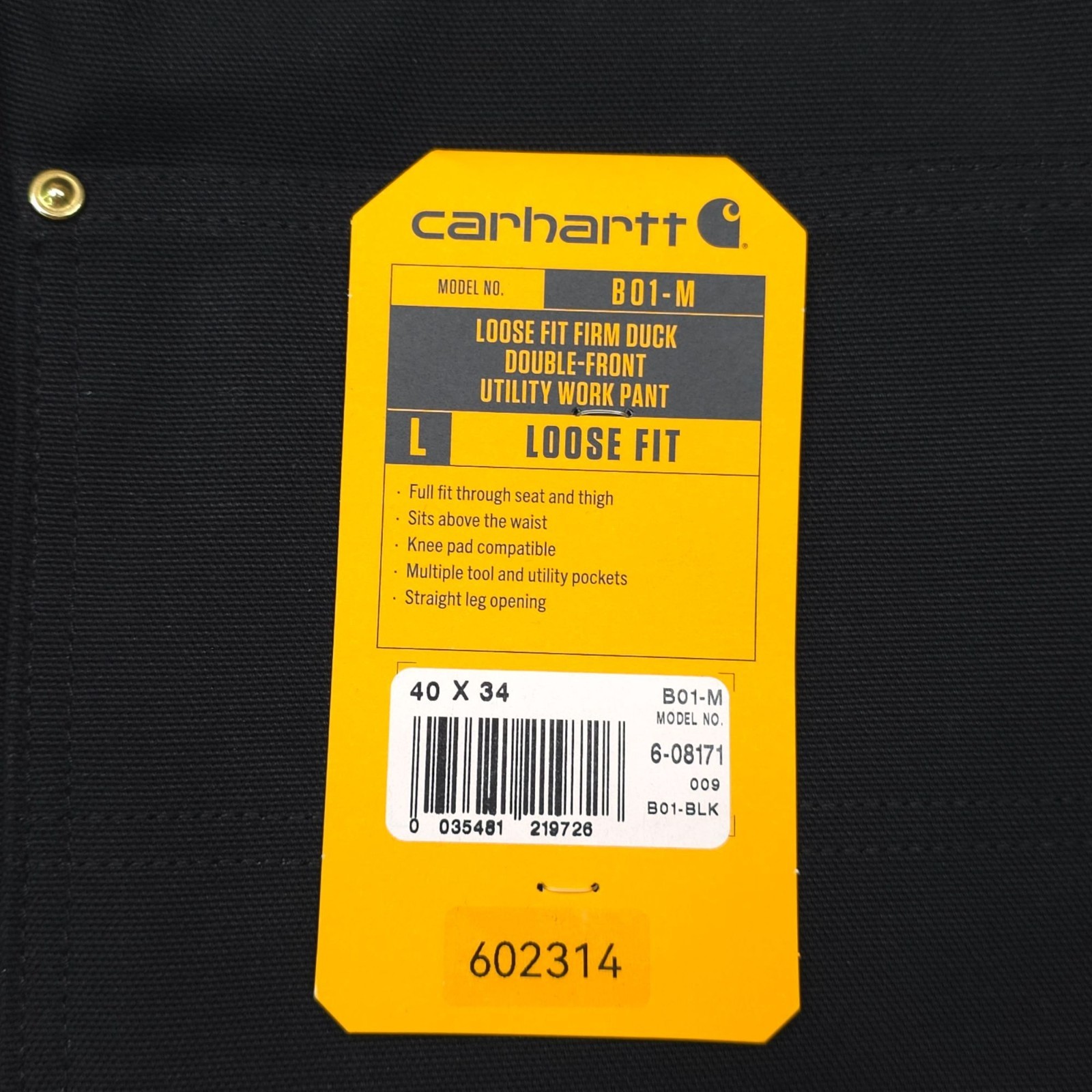 Carhartt Loose Fit Firm Duck Double-Front Utility Work Pants 40×34 Straight Leg