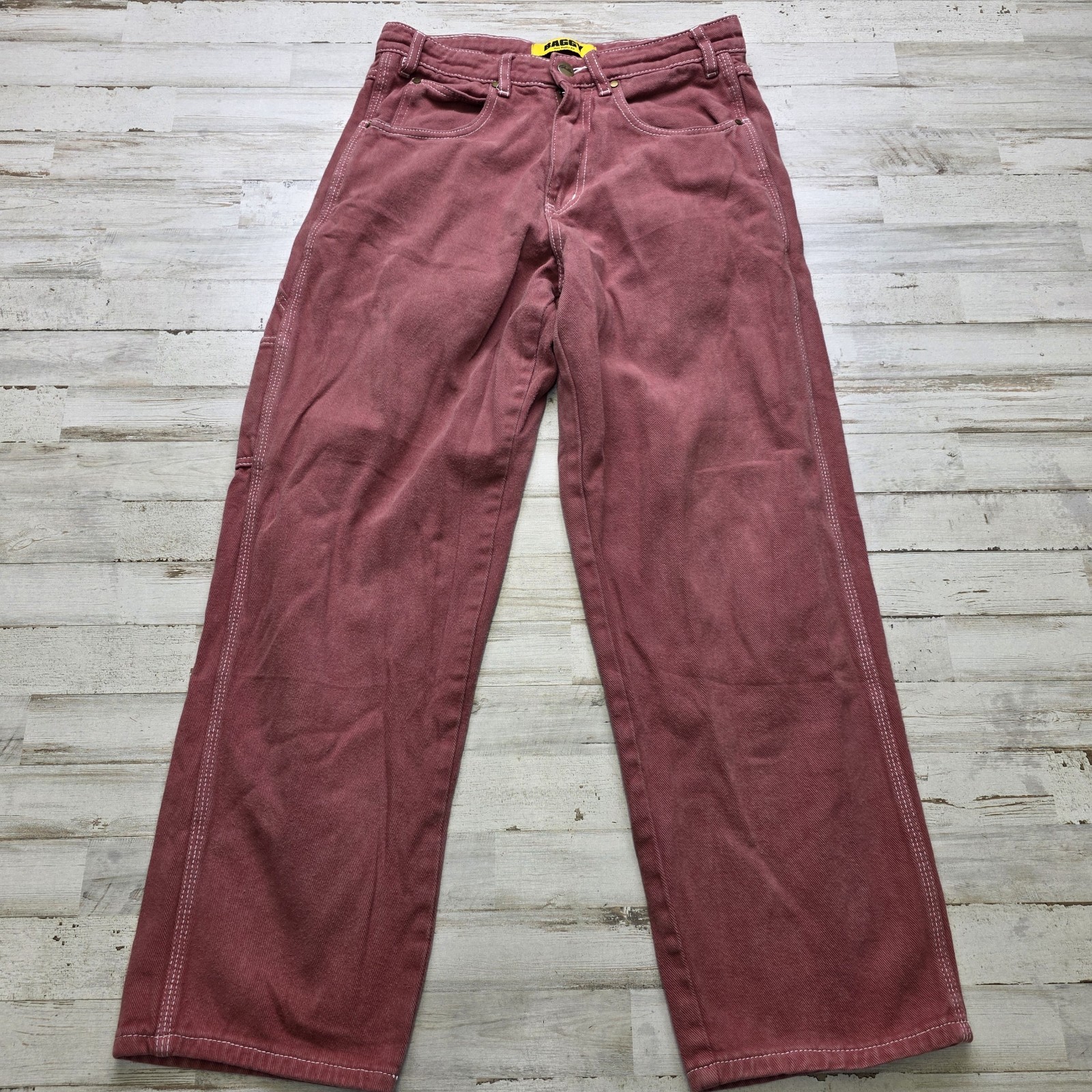 Butter Goods Jeans Sz 28×28 Embroidered Baggy Skater Drawstring Wine Red – Skunk