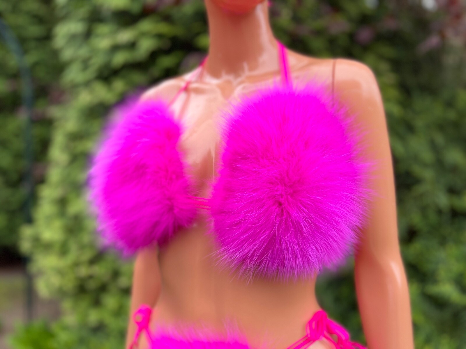 Pink Arctic Fox Fur Bikini Set – Real Fur, Satin Lined, Handmade Lingerie